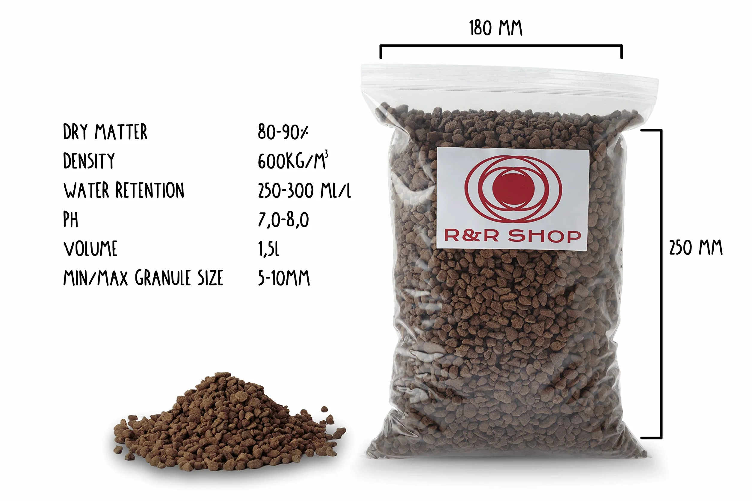 R&R SHOP – Drobny pumeks, 5-10mm, 100% naturalny, neutralny PH, idealny do kiełkowania, napowietrzania i poprawy wzrostu roślin (1.5L)