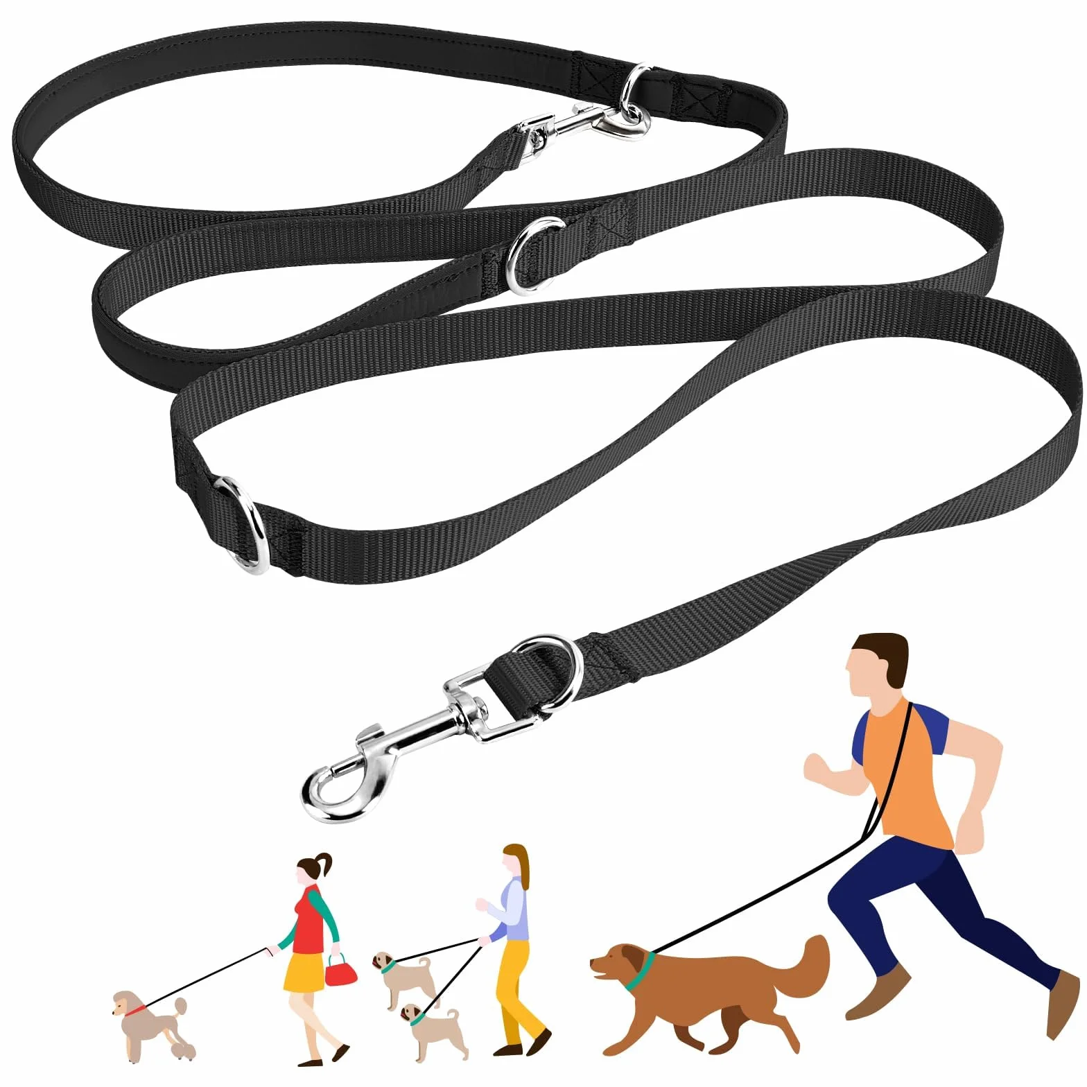Oneisall Regulowana Nylonowa Podwójna Smycz dla Psa do Biegania - Bez Użycia Rąk
