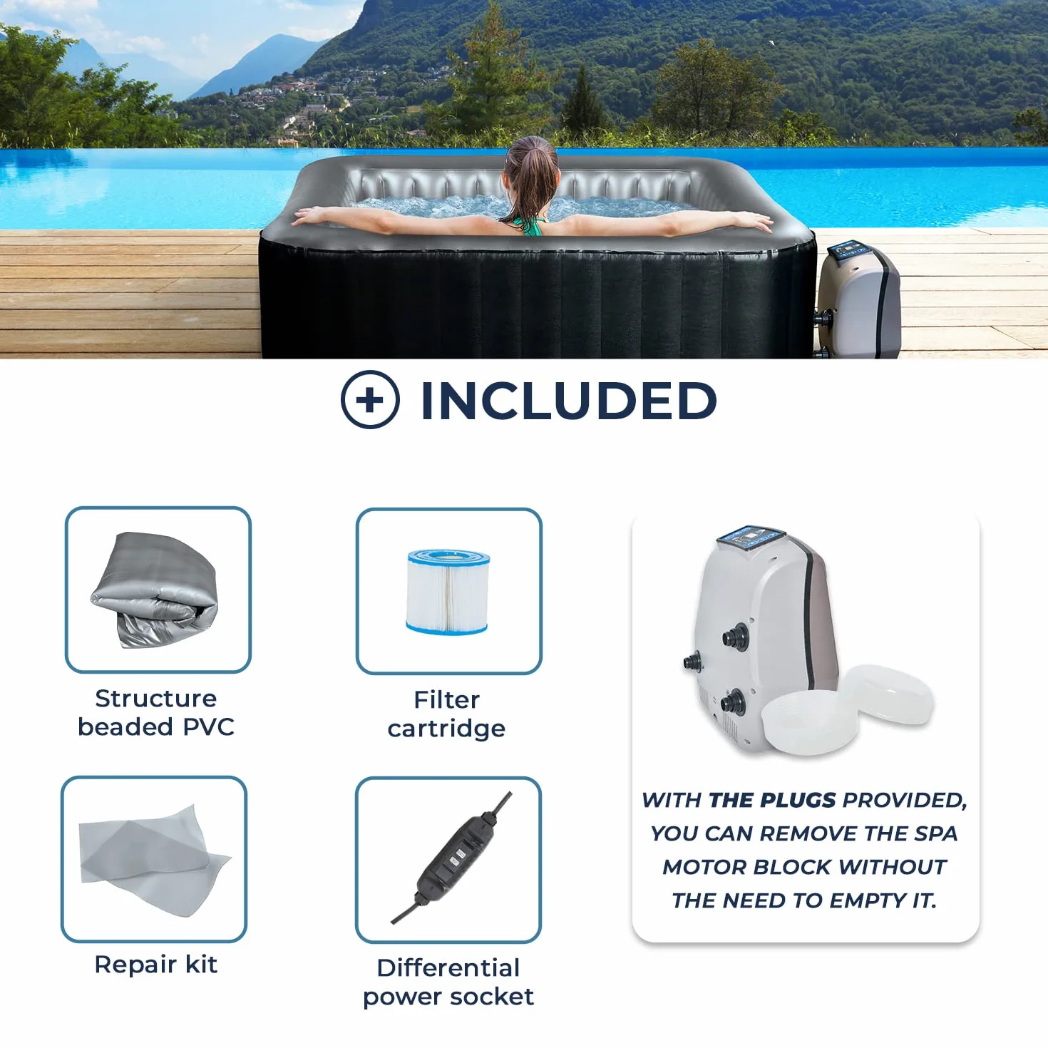 Netspa Spa Gonflable Nadmuchiwane Spa, Czarny, 650 l
