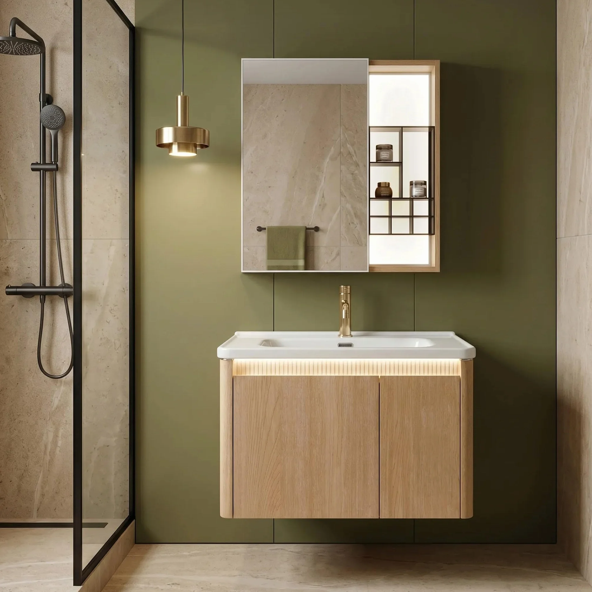 Rea - Zestaw Mebli Łazienkowych Z Umywalką De07-70 Oak 70cm Brązowy - 51x71x49 cm