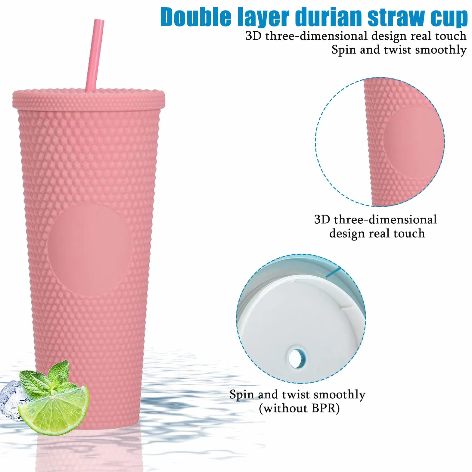 WMLBK Kubek z nitami z pokrywką i słomką, 710 ml, kubek słomkowy z podwójnymi ściankami, wielokrotnego użytku, plastikowy kubek na sok, kawę, do domu, biura, wielokrotnego użytku (czekolada)