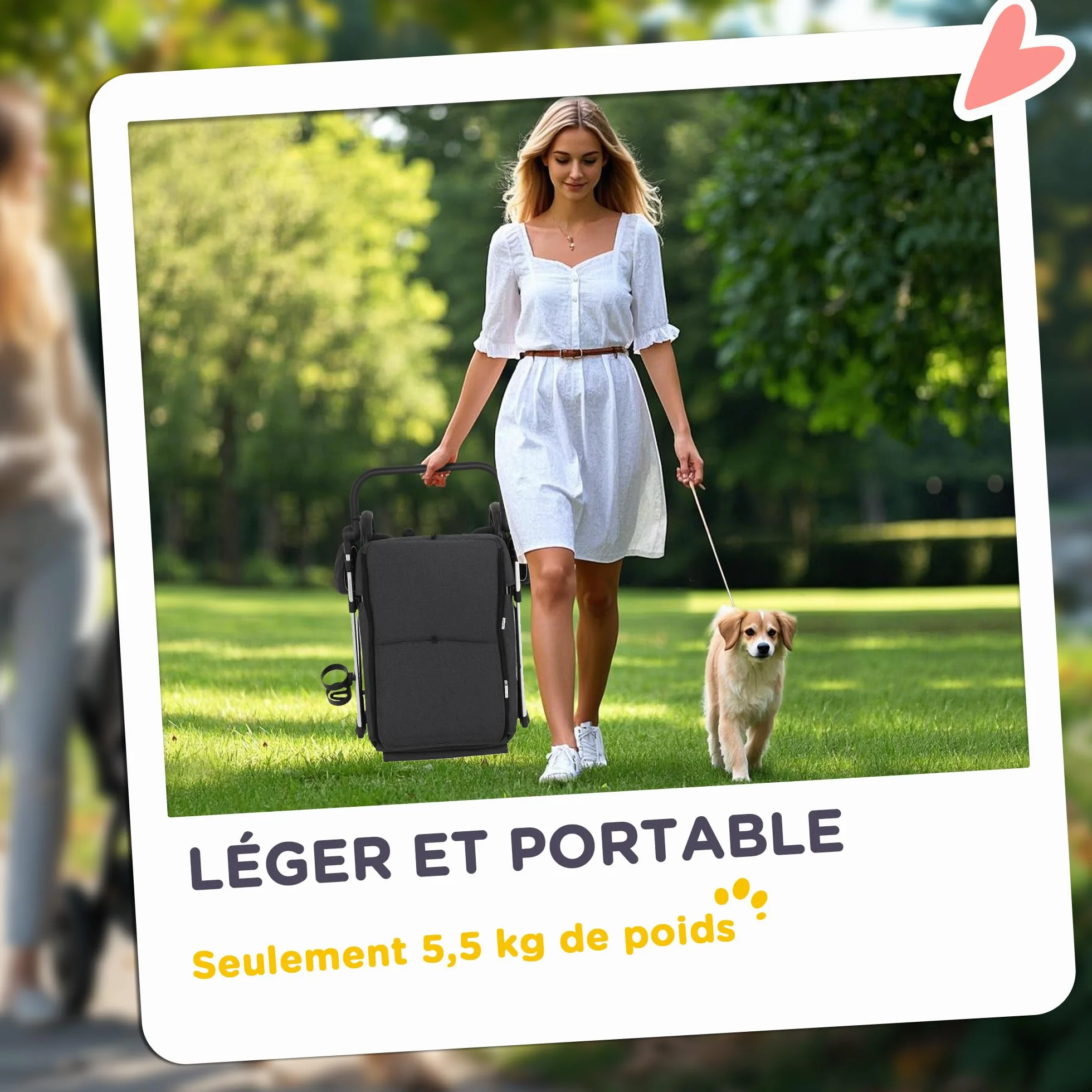 PawHut Składany wózek dla psa, uchwyt na kubki, smycz bezpieczeństwa, koła z hamulcem 360°, okno siatkowe, stop aluminium, mały miniaturowy wózek dla psa, szary