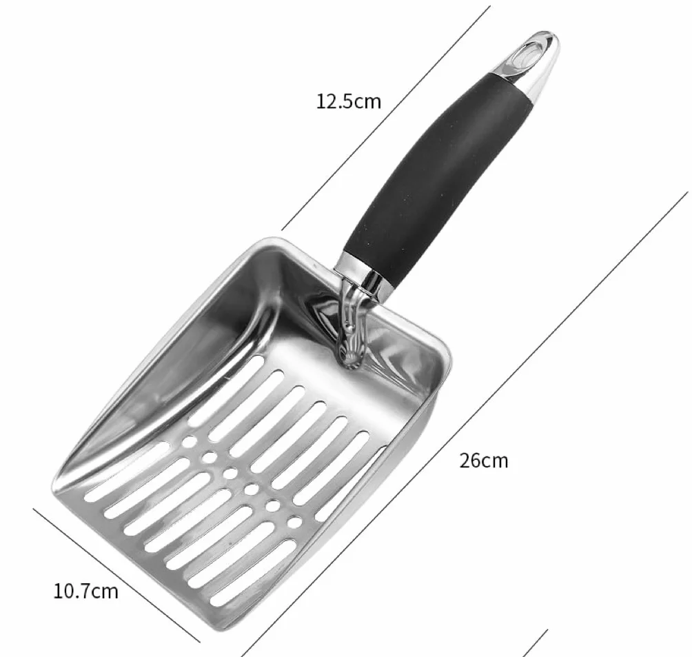 Szufla do żwirku dla kota ze stali nierdzewnej 26 x 10,7 cm ergonomiczny uchwyt czarna