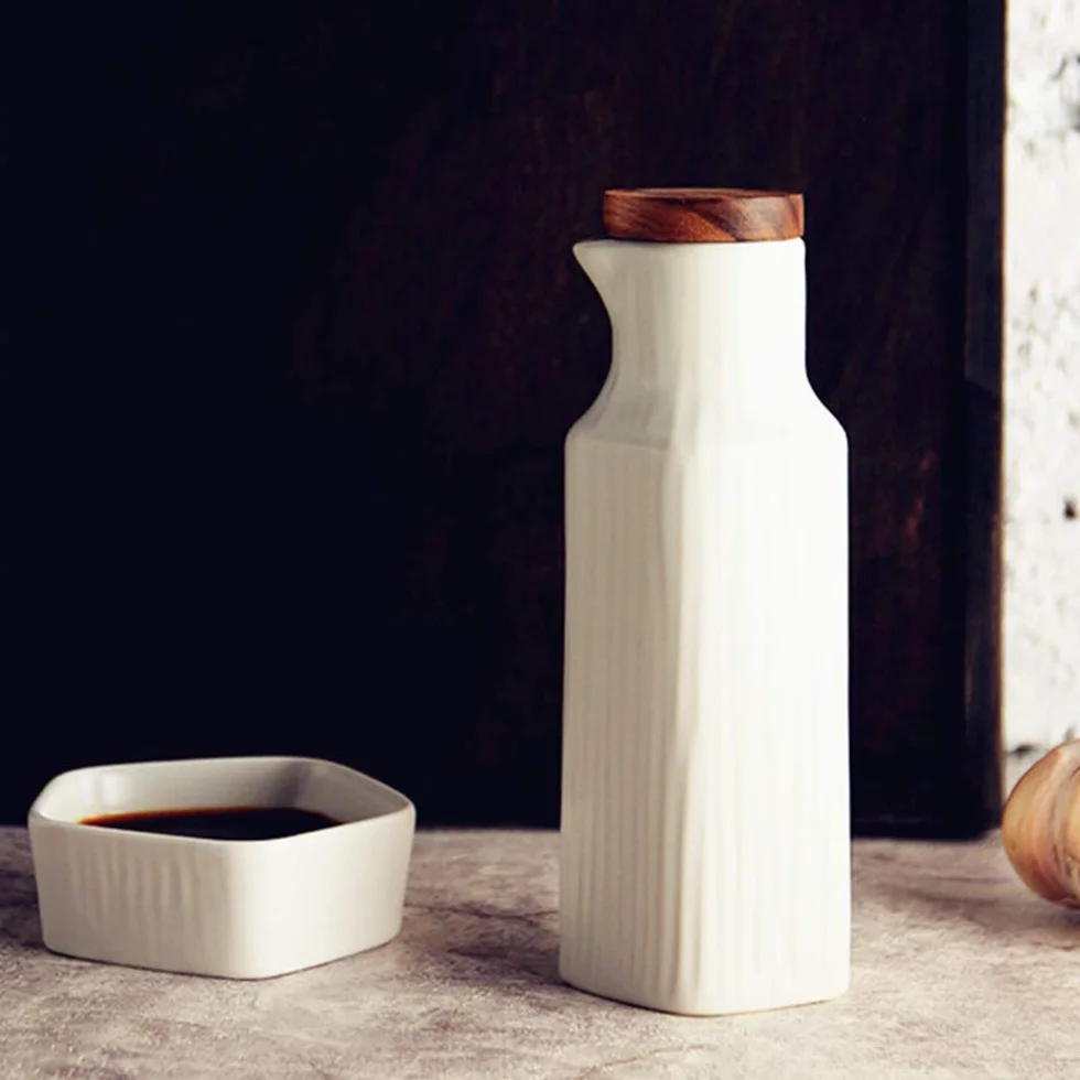 Ceramiczny dozownik oleju 300 ml, butelka oleju bez kapania, dozownik oliwy z oliwek, pojemnik na przyprawy z pokrywką