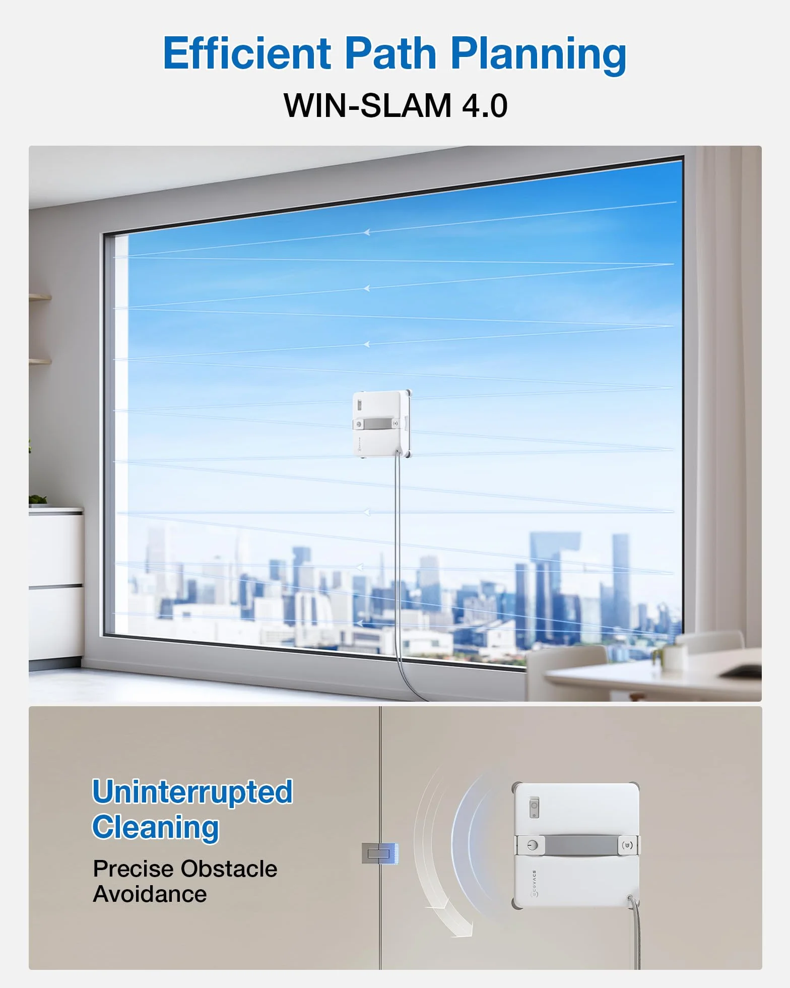 ECOVACS WINBOT Mini 2 robot do mycia okien ze szczotkami narożnymi i rozpylaniem ultradźwiękowym, ultra cienki i lekki, do wąskich okien, inteligentna nawigacja, 6 trybów aplikacji, 10-stopniowy