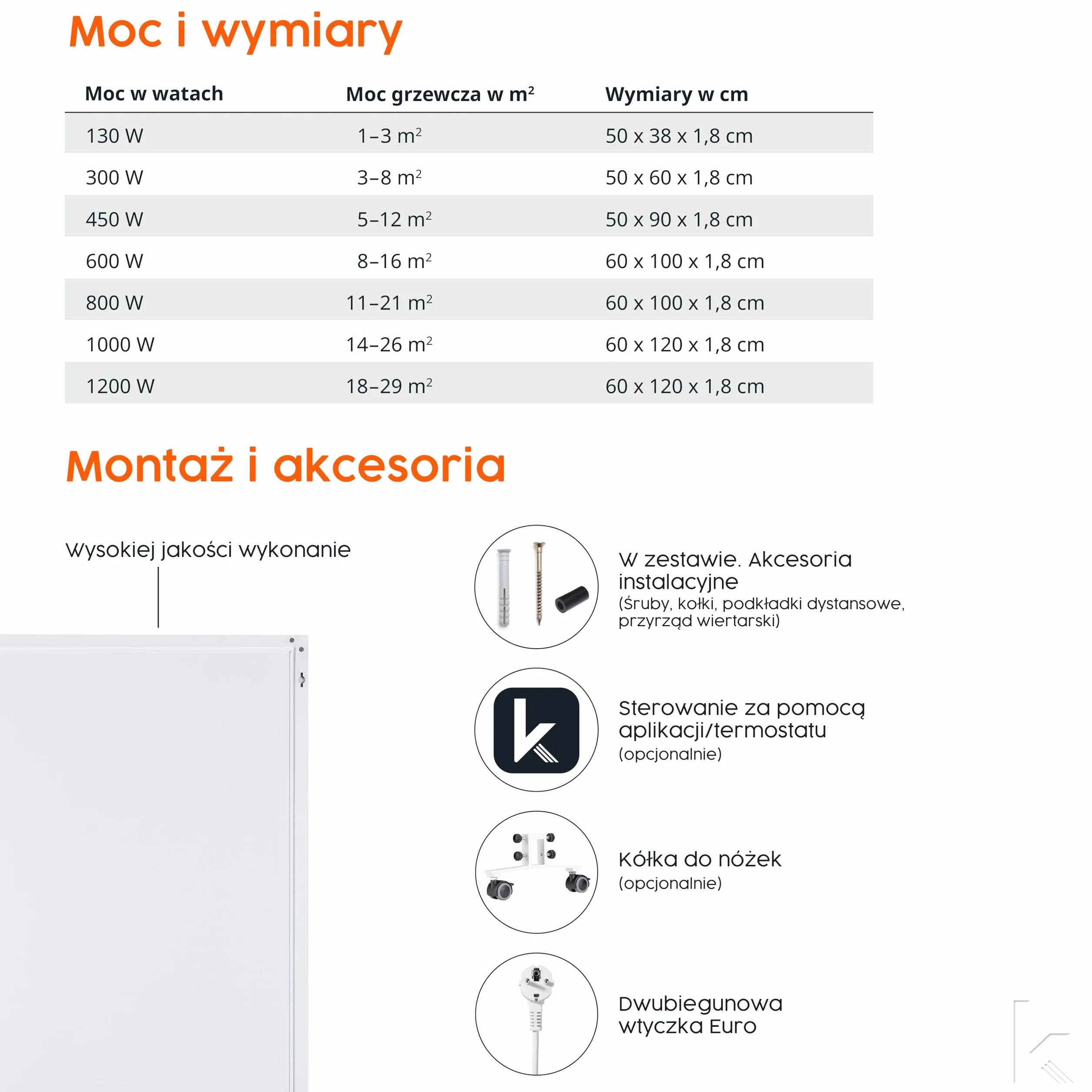 Könighaus grzejnik na podczerwień – 1000 W Eco-Model ✓ Podwójne zabezpieczenie przed przegrzaniem ✓ Grzejnik osiąga temperaturę roboczą w 2-4 min ✓ Do montażu na ścianie ✓ termostat