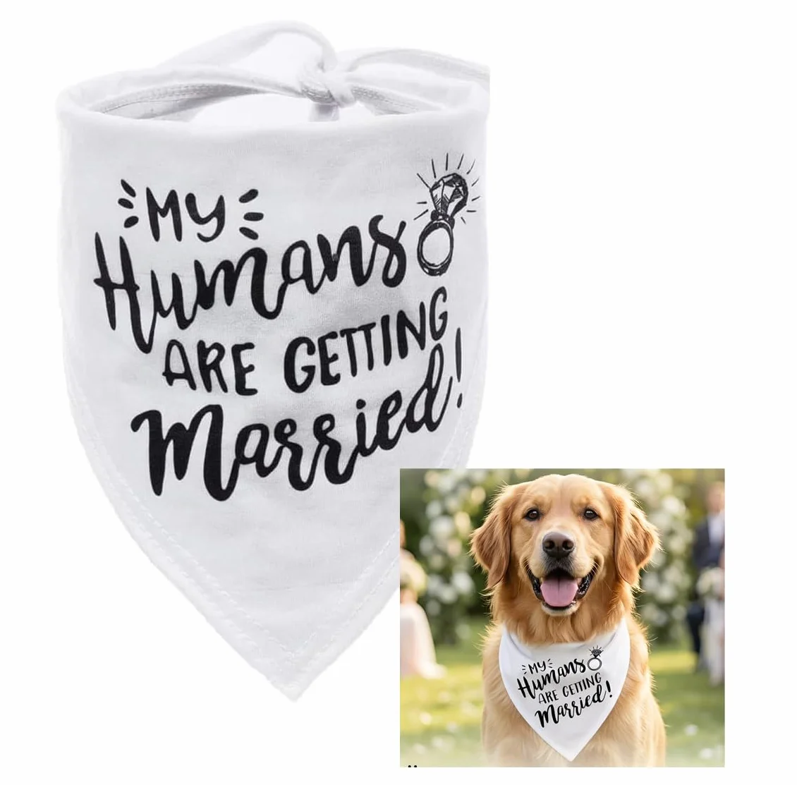 Bandana dla psów, na wesele, biała – "My Humans Are Getting Married" chusta na szyję dla małych, średnich i dużych psów, regulowana, oddychająca, dodatek ślubny i sesji zdjęciowej