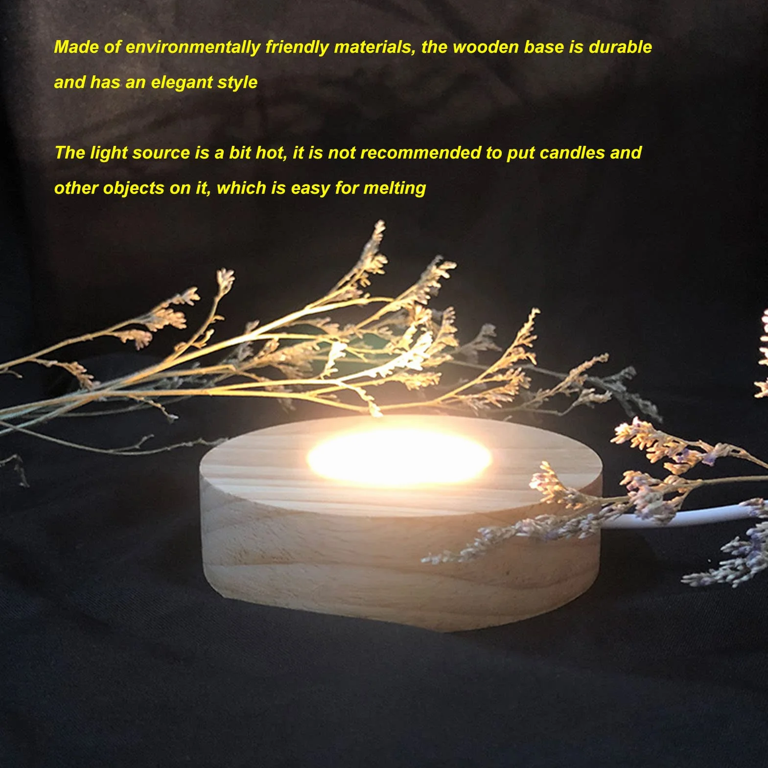 Podstawa do wyświetlacza LED, luksusowa drewniana podstawa LED z zasilaniem USB, średnica 8 cm, solidne dębowe drewno do prezentacji kryształów, szkła artystycznego i biżuterii