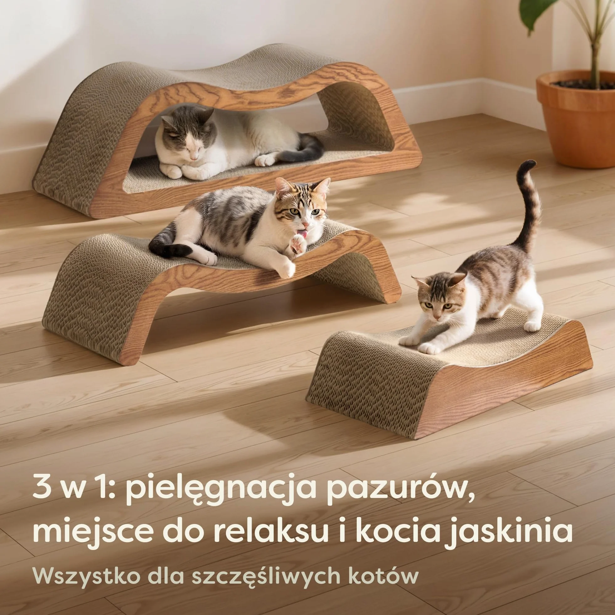 Knupis Drapak dla Kota 3-Częściowy XXL 75 cm – Wytrzymały Karton do Pielęgnacji Pazurów – Do 2 Lat Zabaw – Oszczędza Miejsce – Chroni Kanapy i Meble (Cloud- Brązowy)