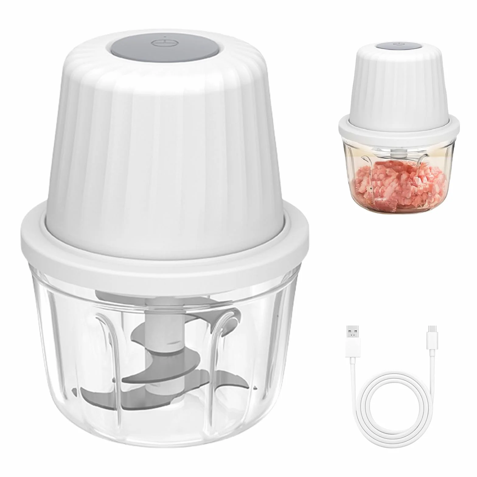 Elektryczna szatkownica do cebuli, 400 ml, biała, elektryczna szatkownica do cebuli, z akumulatorem, z kablem do ładowania typu C, mikser uniwersalny, do mielonego mięsa, cebuli, czosnku