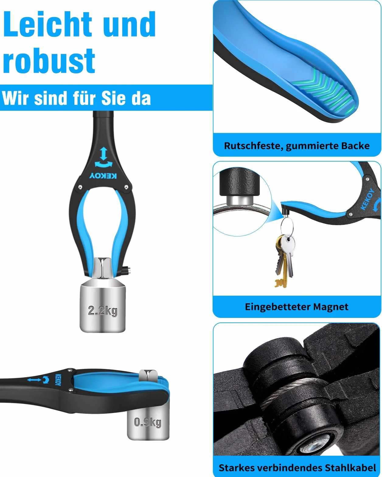 Kekoy Szczypce chwytakowe dla seniorów, aluminiowe szczypce do śmieci, składane chwytaki dla seniorów, obrotowe, bardzo długie ramię chwytania, pomoc w chwytaniu dla osób z magnetycznymi końcówkami