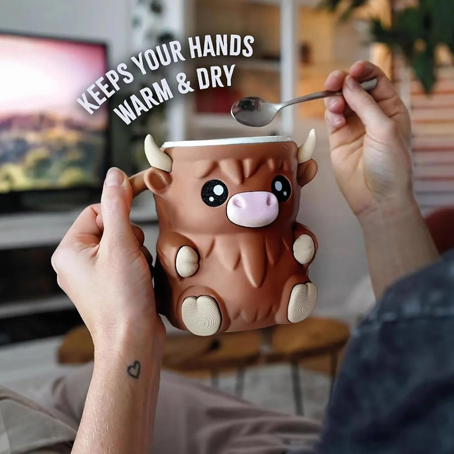 Générique Cow Ice Cream Cup Holder, krowa uchwyt na kropki do lodów z przekąską, łyżka, antypoślizgowa podstawa, antypoślizgowy uchwyt, lód przytulny rękaw