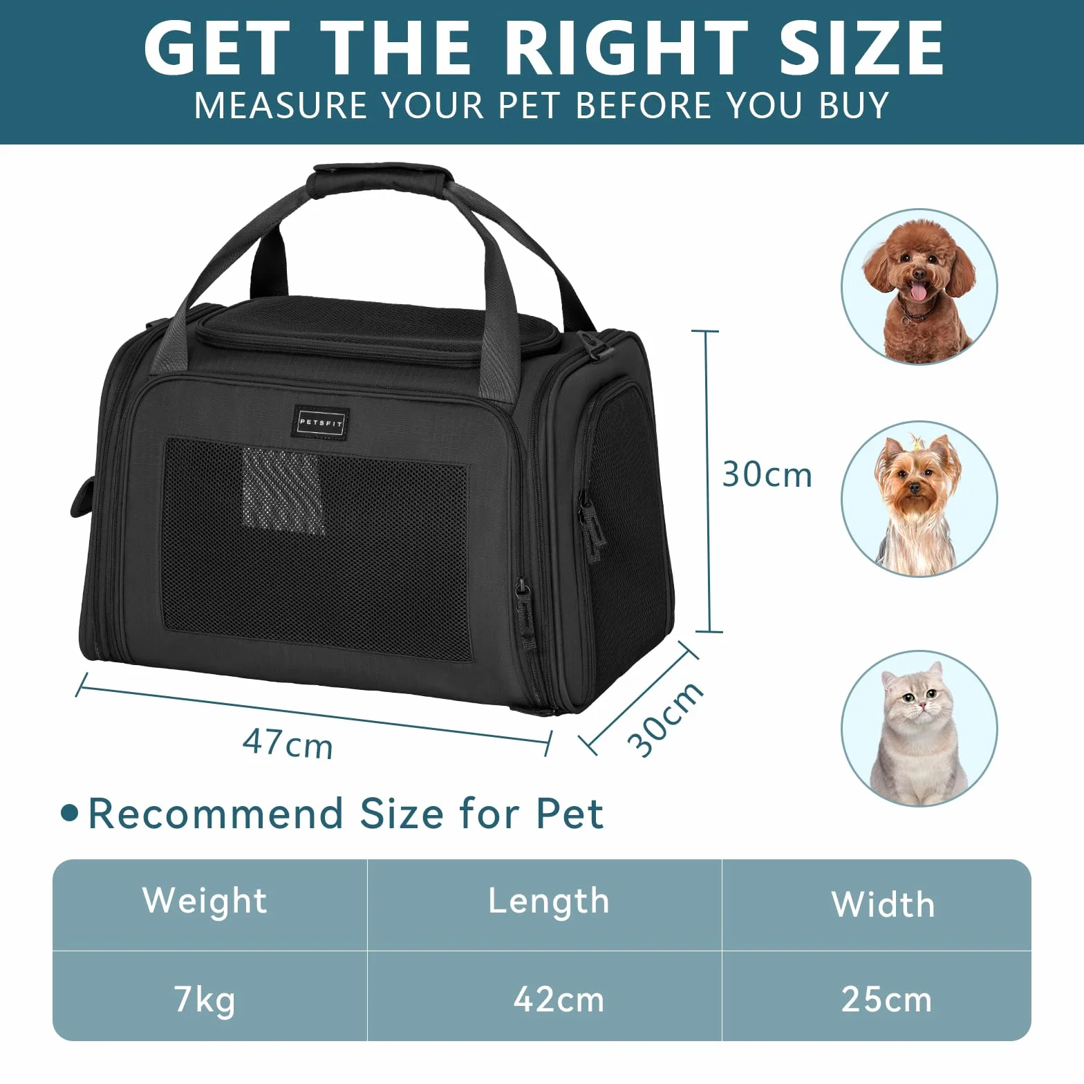 Petsfit nosidełko dla kota i małych psów z tkaniny Oxford, siatką wentylacyjną, rozszerzalną matą, czarne