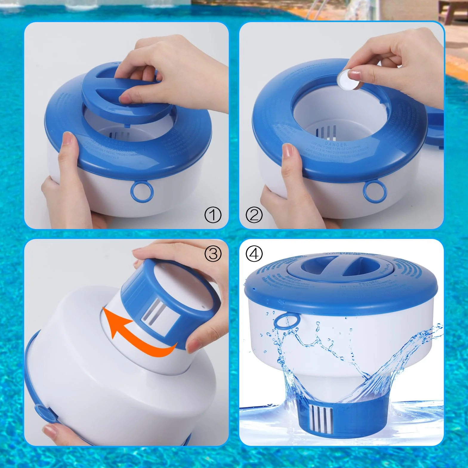 Zocipro Dozownik chloru basenu, 17 cm pływający dozownik chloru, pływak chemiczny z basenem chemicznym, pływak chloru do basenu, SPA