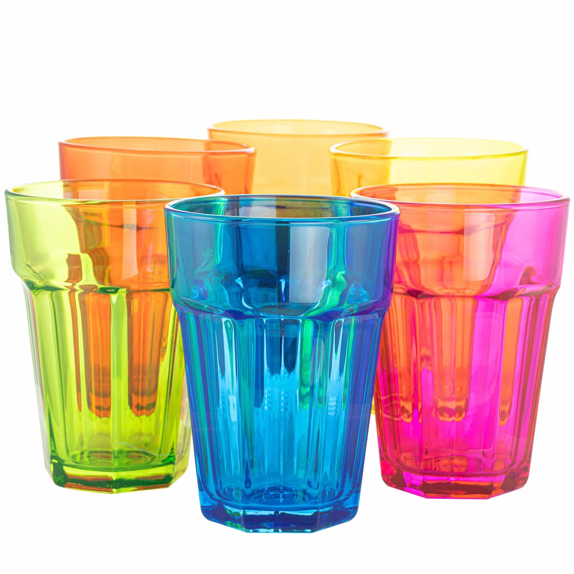 TREND FOR HOME Szklanki do Wody 425 ml Zestaw 6 Kolorowych Szklanek do Wody Napojów Soków Szklanka Wysoka Szklane Kubki do Longdrinków Szklanki Wysokie Styl Retro | Gigi Vivid Rainbow