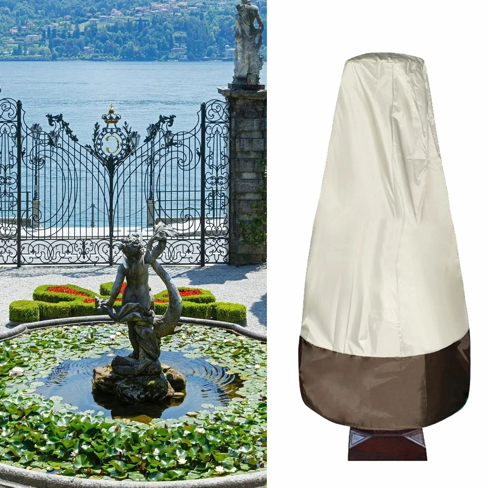 Pokrowiec na fontannę ogrodową, 210D, powlekana srebrem, tkanina Oxford, wodoodporna statuetka, pokrowiec ochronny na patio na zewnątrz (Mika)