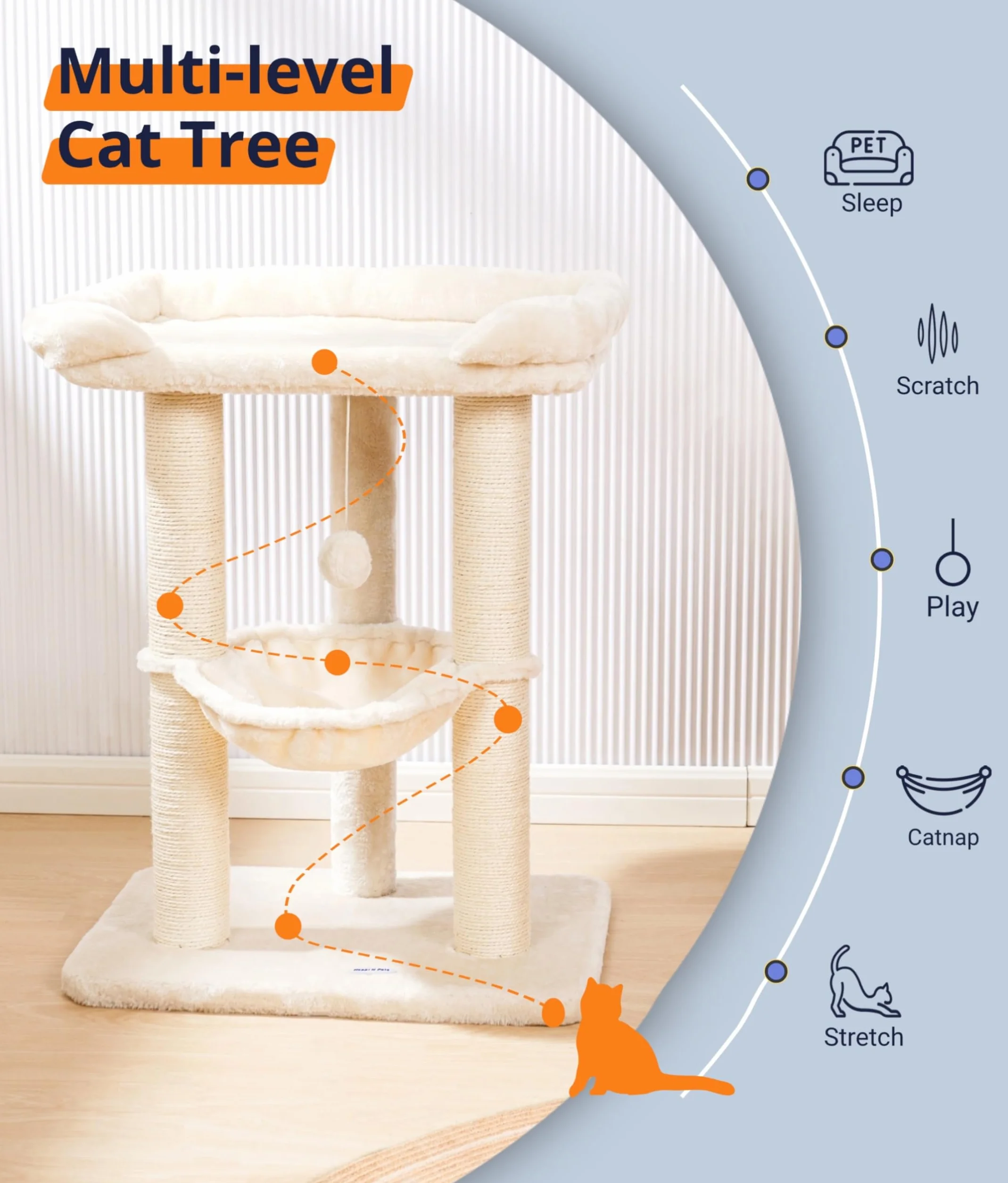 Happi N Pets Duża wieża dla kotów 71 cm drapak sizalowy z hamakiem dla dużych kotów Maine Coon