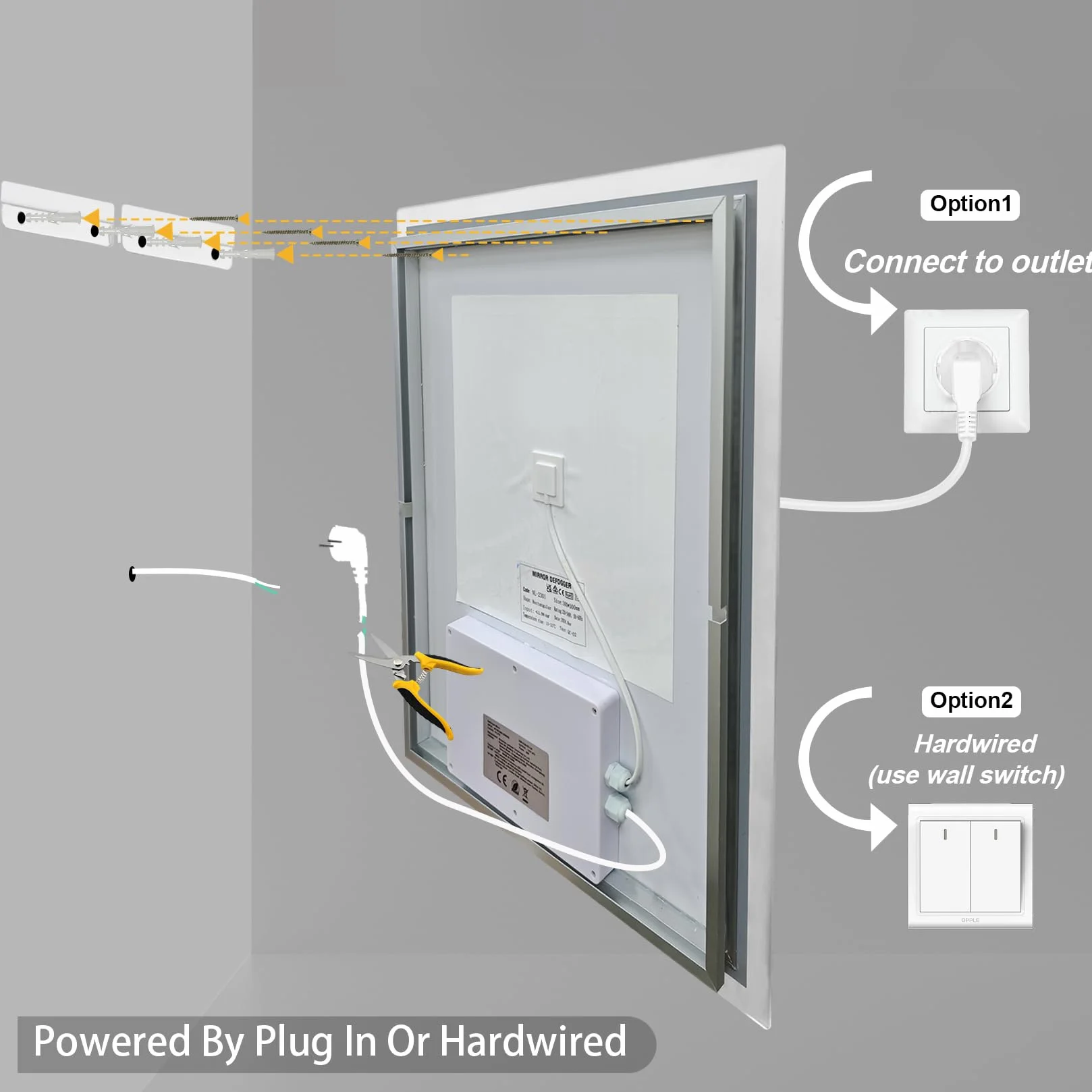 LUVODI Lustro łazienkowe 40 x 50 cm Lustro ścienne LED z oświetleniem Lustro Przeciwmgielne Lustra Toaleta 2 Dotykowe