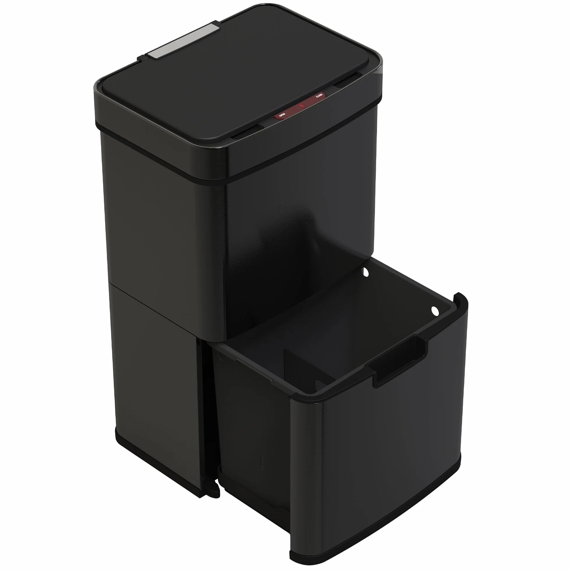 KITCHEN MOVE Automatyczne sortowanie selektywne kosz na śmieci z podwójnym przedziałem 75 l NARVIK błyszczący czarny recykling o dużej pojemności i kosz na śmieci 3 l