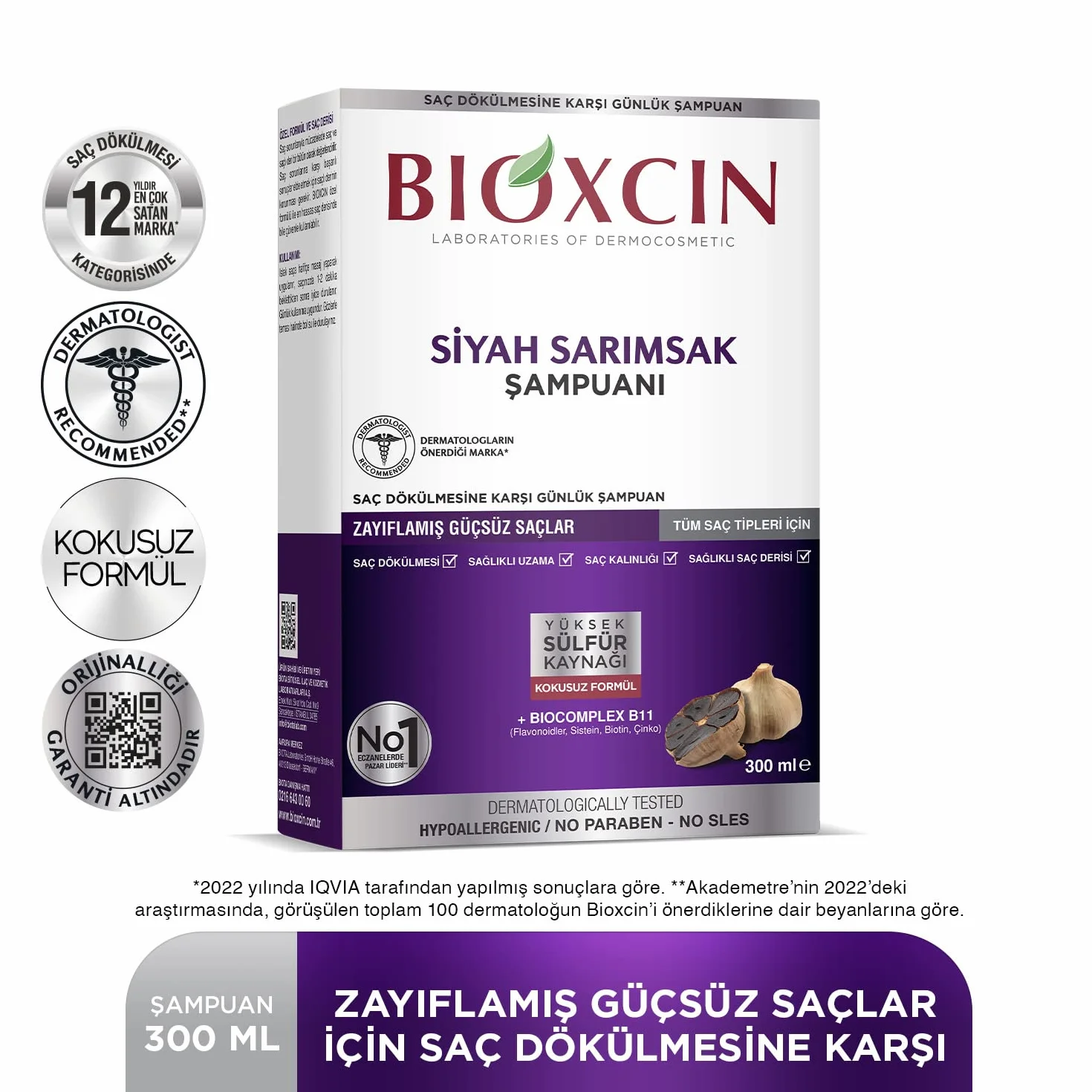 Bioxcin Szampon przeciw wypadaniu włosów z czarnym czosnkiem 300 ml