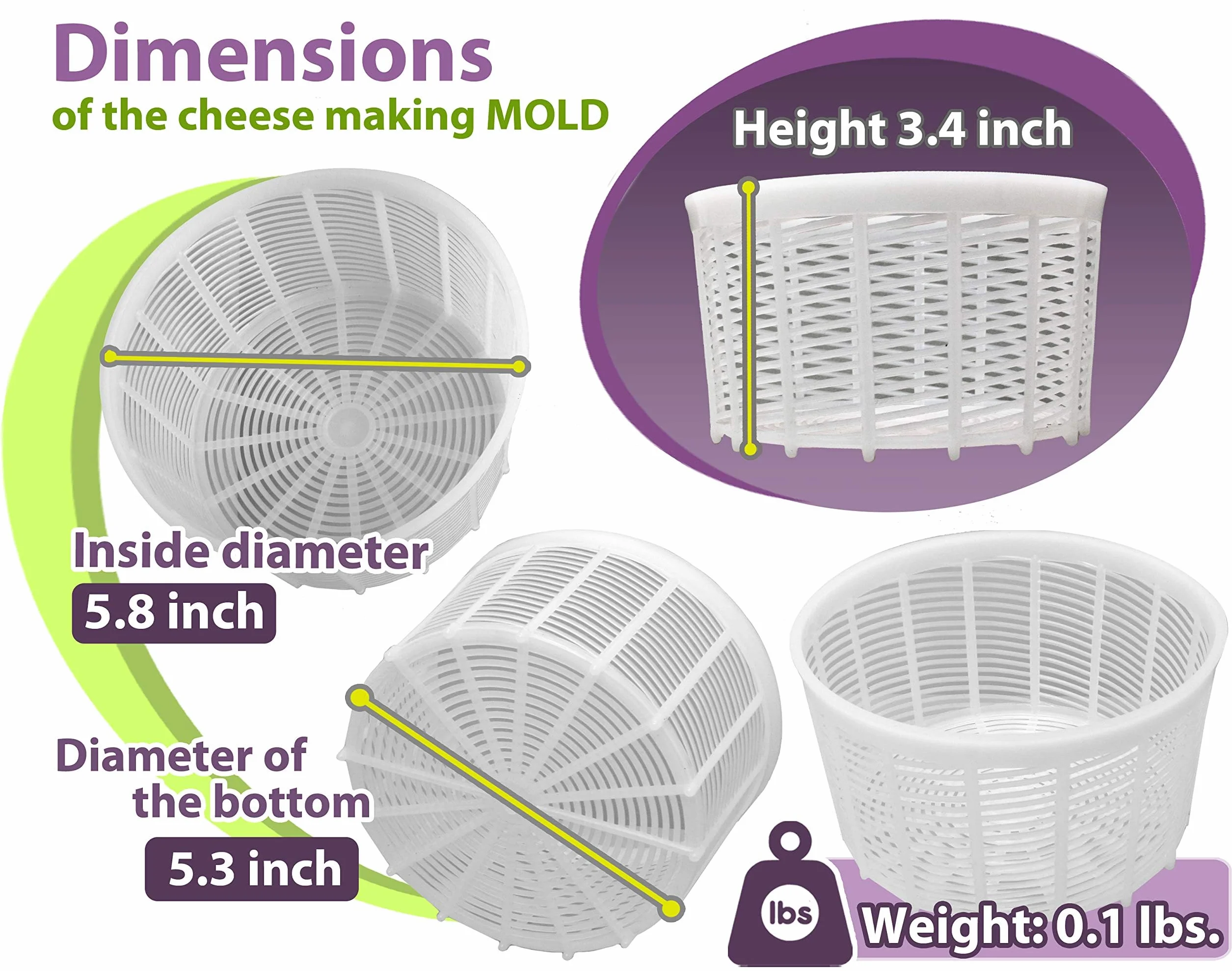 Soft Cheese Mold for Cheese Making 1.25QT - Small Cheese Mold - Homemade Cheese Making Supplies - Cream Form - Molde Para Queso Fresco Casero - Feta Ricotta Basket