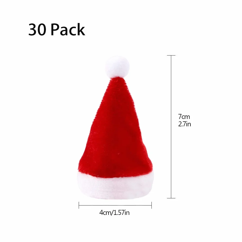 Mini Czapka Bożonarodzeniowa, 30 Sztuk Czapek Świętego Mikołaja na Filiżanki, Zastawę Stołową, Butelki, DIY Dekoracje na Święta, Imprezę, Kolację, Stół, Dekoracje Domowe, Pokrywy na Cukierki dla