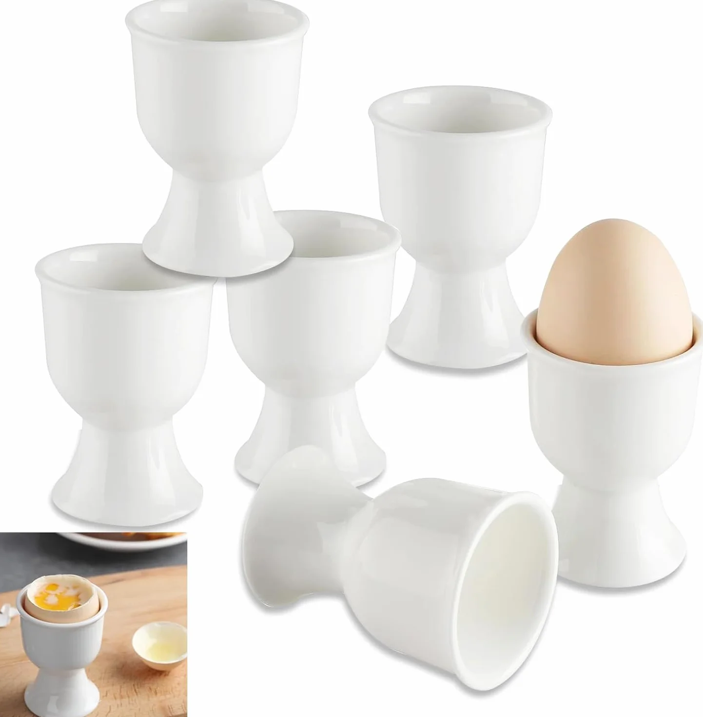 Zestaw kieliszków do jajek z porcelany 6 sztuk biały stojak 7x5,2 cm