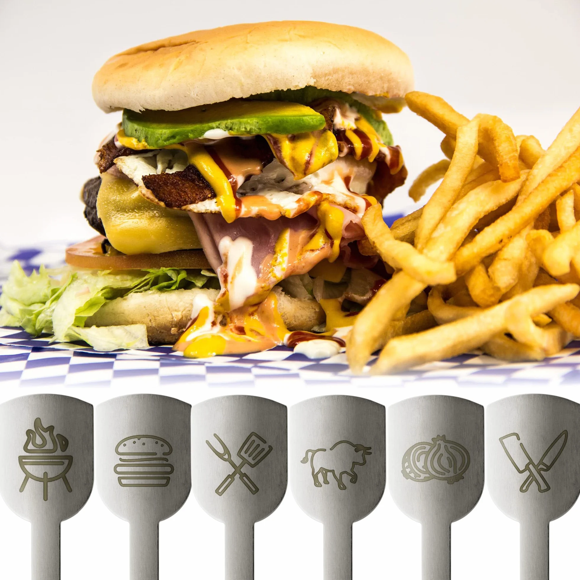 6x Kostki do Burgerów ze Stali Nierdzewnej - Szerokie Metalowe Kostki - Kostki do Grilla - Kostki do Serwowania - Akcesoria do Grilla i Kuchenne (6 sztuk)