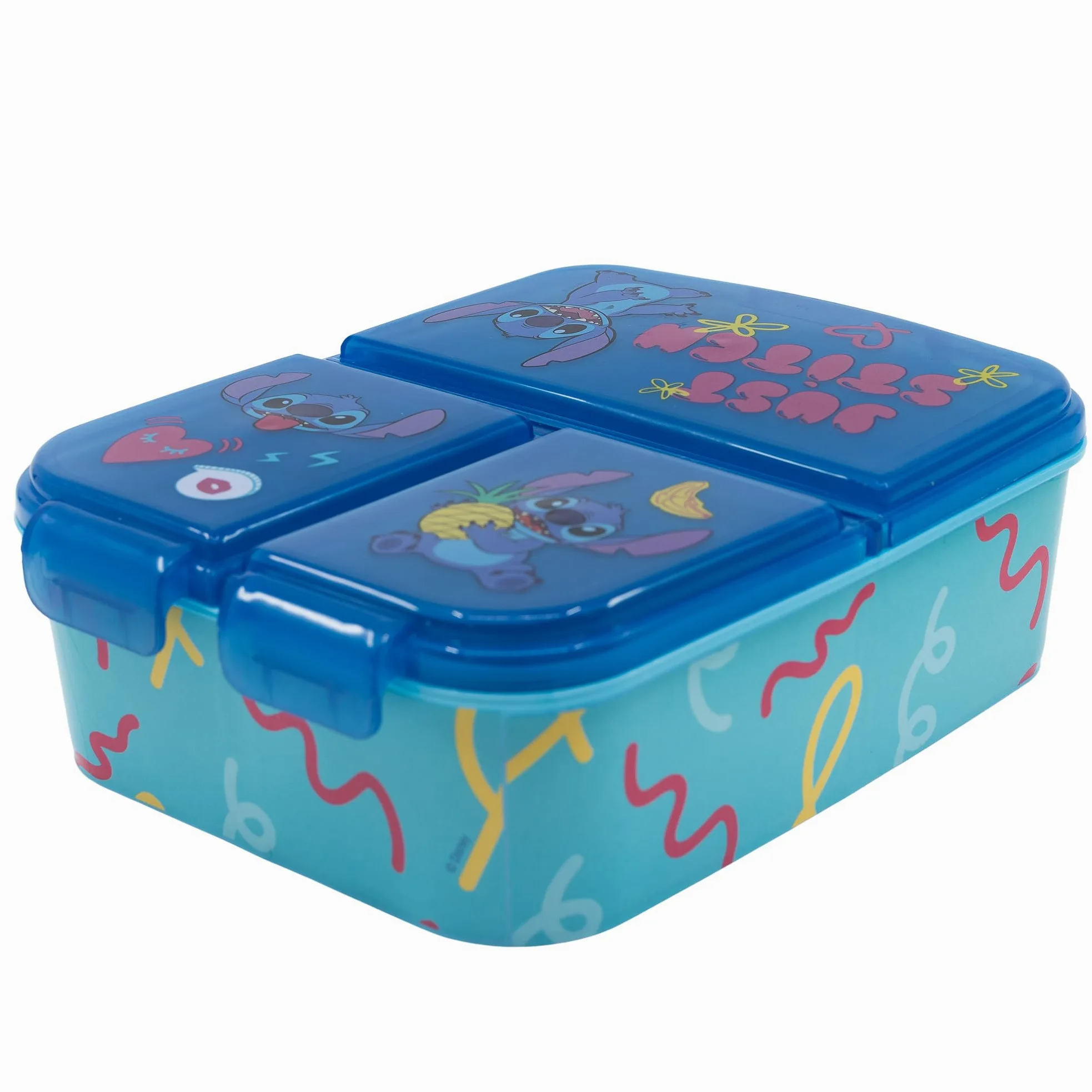 Stor Dziecięce pudełko kanapkowe Disney Stitch z plastikowymi przegrodami, bez BPA, nadające się do prania i wielokrotnego użytku, nie nadaje się do zmywarek i kuchenek mikrofalowych