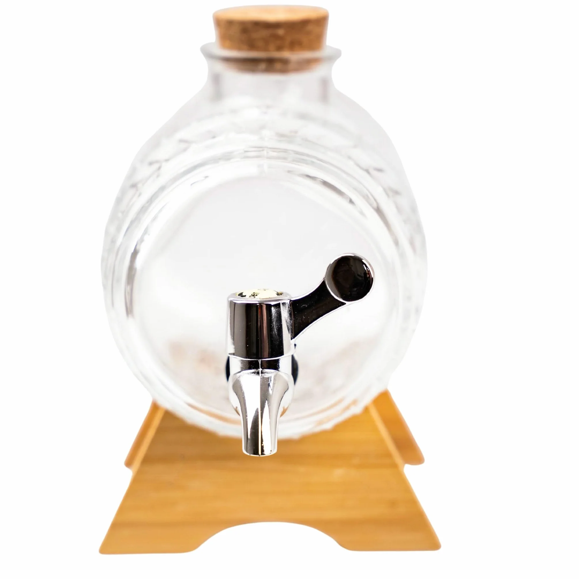 OMAGO® Szklana beczułka z kranikiem 1 L, dozownik napojów w kształcie beczki, karafka do whisky, brandy, wina, soków i lemoniady