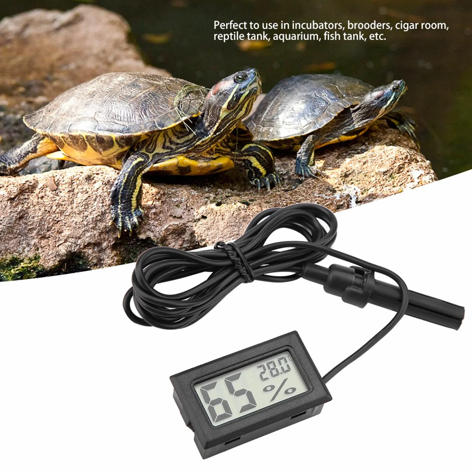 Mini higrometr LCD z zewnętrzną sondą do inkubatorów, terrarium, akwarium