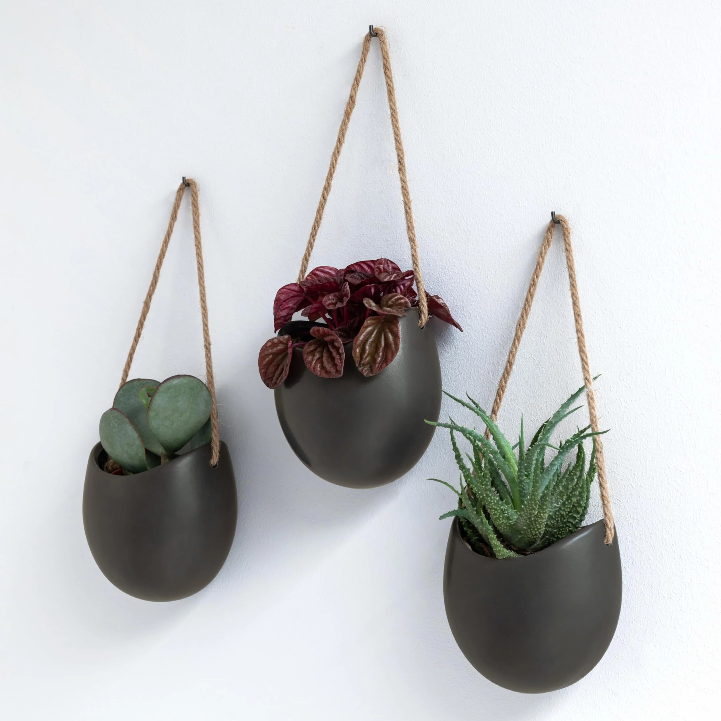 Kazai.® Donice Ścienne -Ellie- | Wiszące Ceramiczne Doniczki 3 sztuki | Dekoracja Ścienna do Wnętrz, Balkonów i Ogrodów | Grafitowy (matowy)