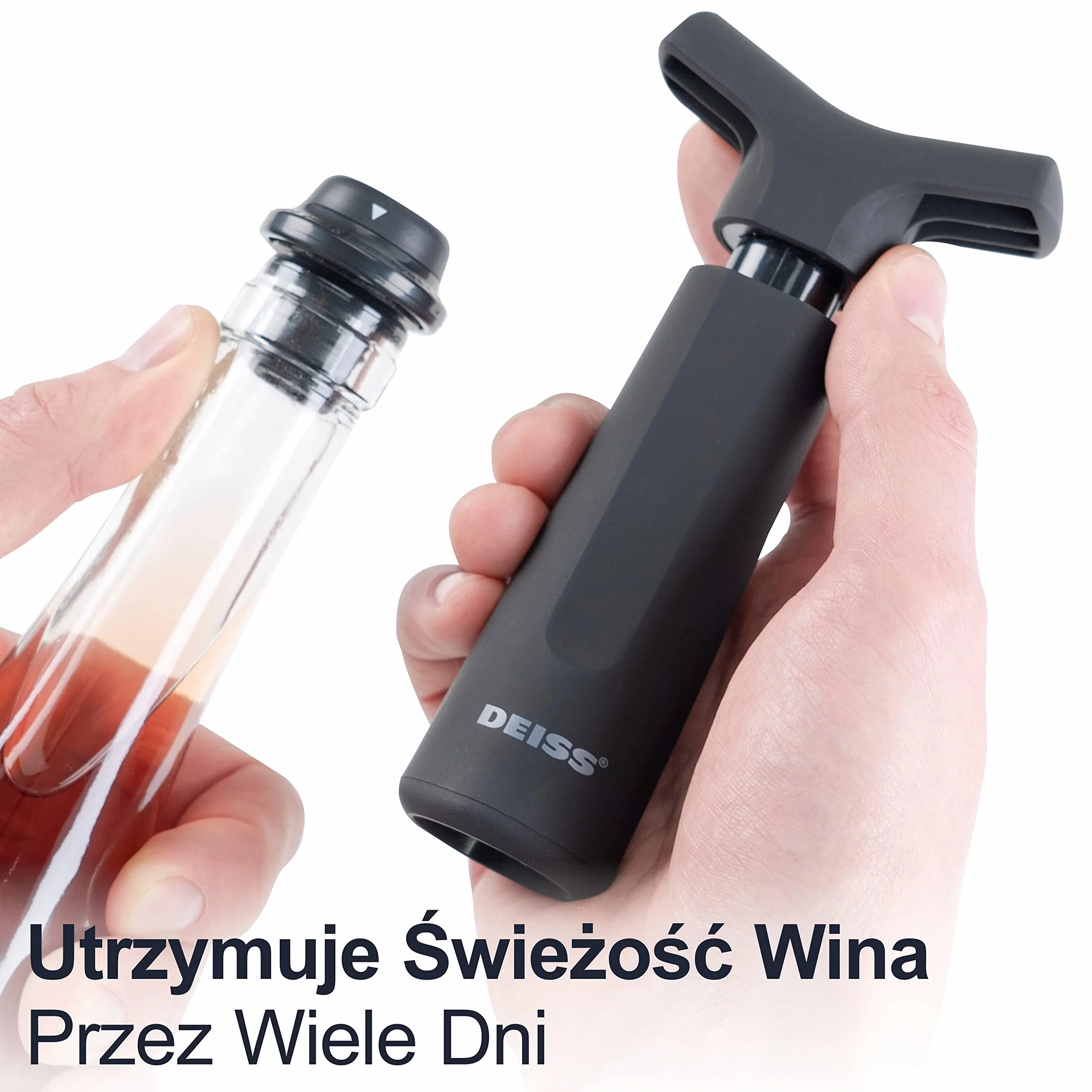 Deiss Pro Pompa Próżniowa Do Wina z 3 Zatyczkami Do Wina – Silikonowe Zatyczki Do Wina ze Znacznikami Dat - Zatyczki Do Wina Zachowujące Świeżość (Pompa Próżniowa Do Wina)