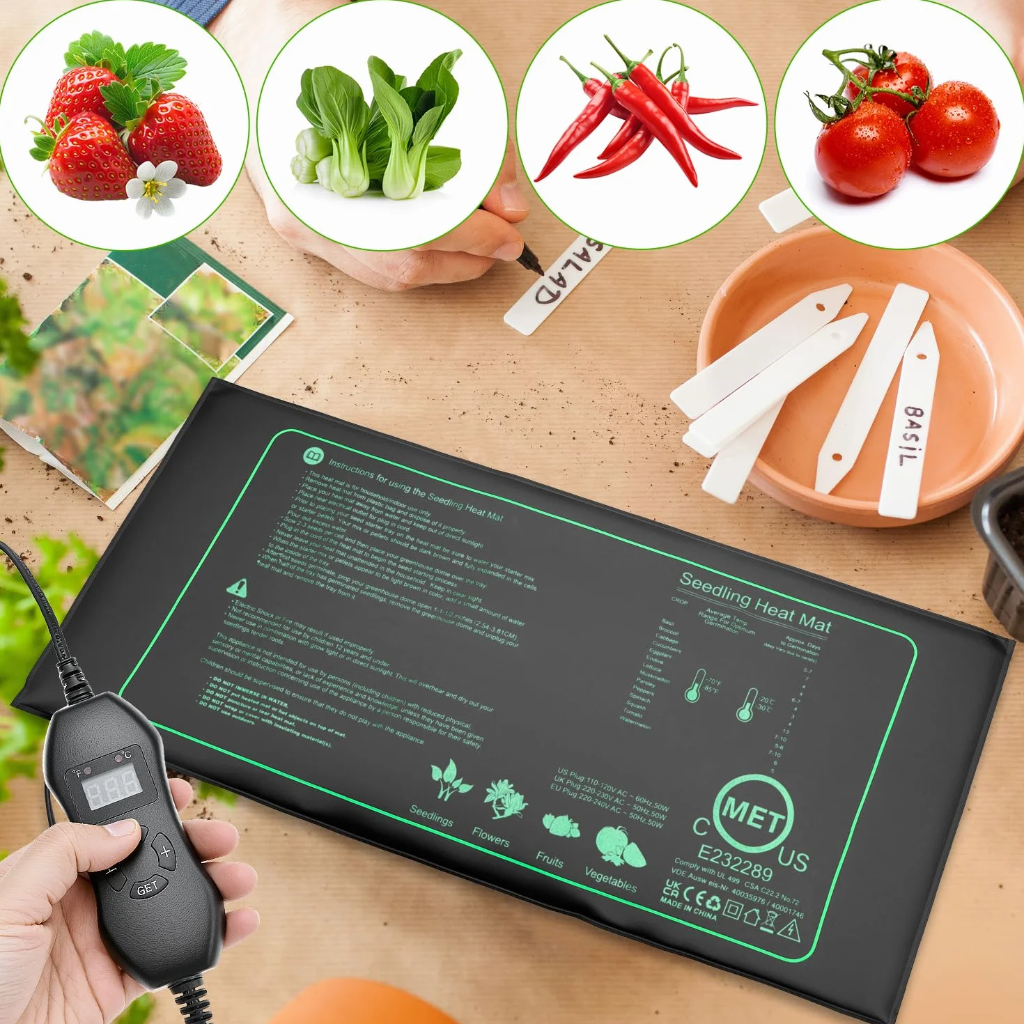 QWORK® mata grzewcza z termostatem, mata grzewcza do roślin, 50 W, 20 ℃ ~ 45 ℃, mata grzewcza, do szklarni wewnętrznej, tarasu, akwarium, gad