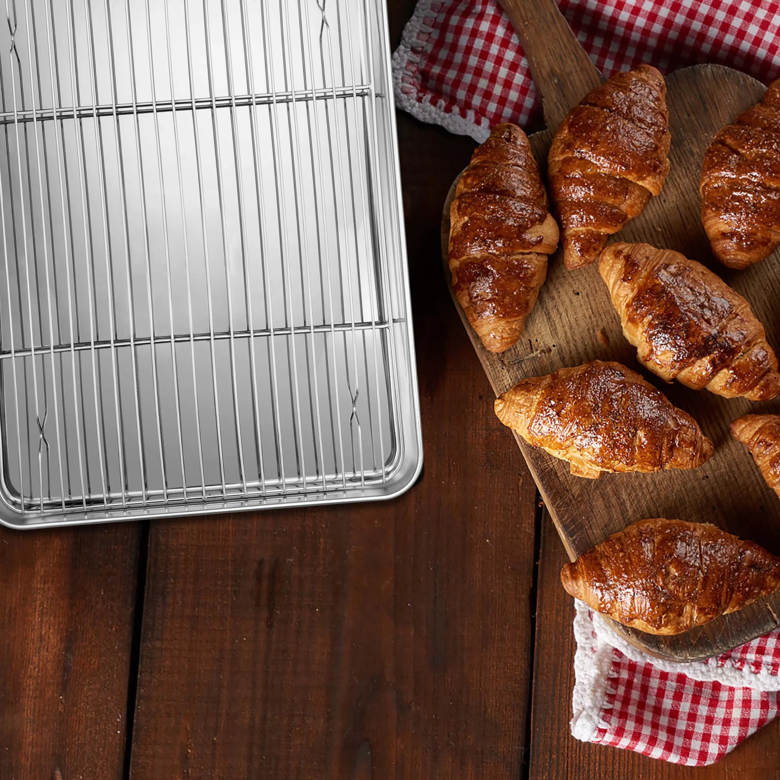 Herogo Blacha do pieczenia z kratką chłodzącą, ze stali nierdzewnej, blacha na ciasto z kratką na ciasto (2 blachy do pieczenia, 2 kratki chłodzące), mini prostokątna blacha do piekarnika, kratka