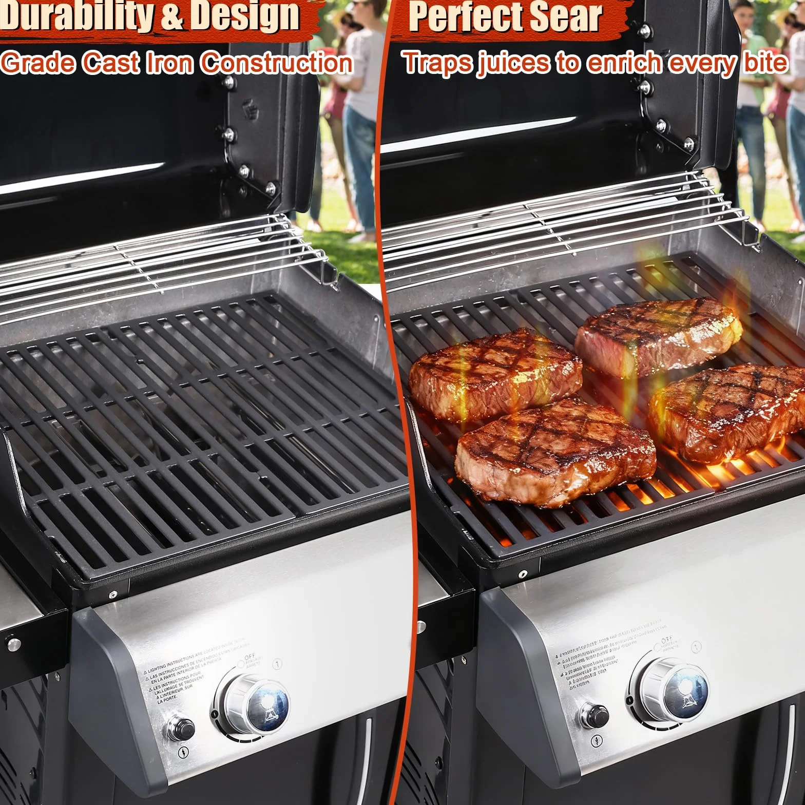 Denmay 7637 44,5 x 26 cm ruszt do grilla Weber Spirit E-210, E-220, S-210, S-220 (2013 i nowsze), kratki do grilla gazowego Weber Spirit I &II serii 200 z przednimi panelami sterowania.