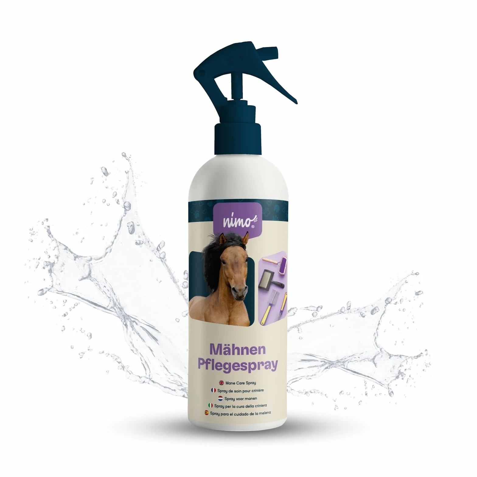 nimo® Spray do pielęgnacji grzyw | dla koni i kucyków | spray do ogona i grzywy | łatwiejsze rozczesywanie, rozplątywanie, pielęgnacja grzywy, pielęgnacja ogona, nadaje połysk