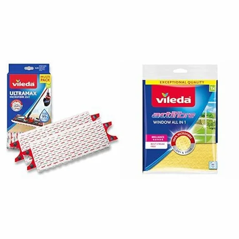 Vileda Zestaw 2produkty Wkład do mopa Ultramax 2szt + Ściereczka ACTIFIBRE okienna