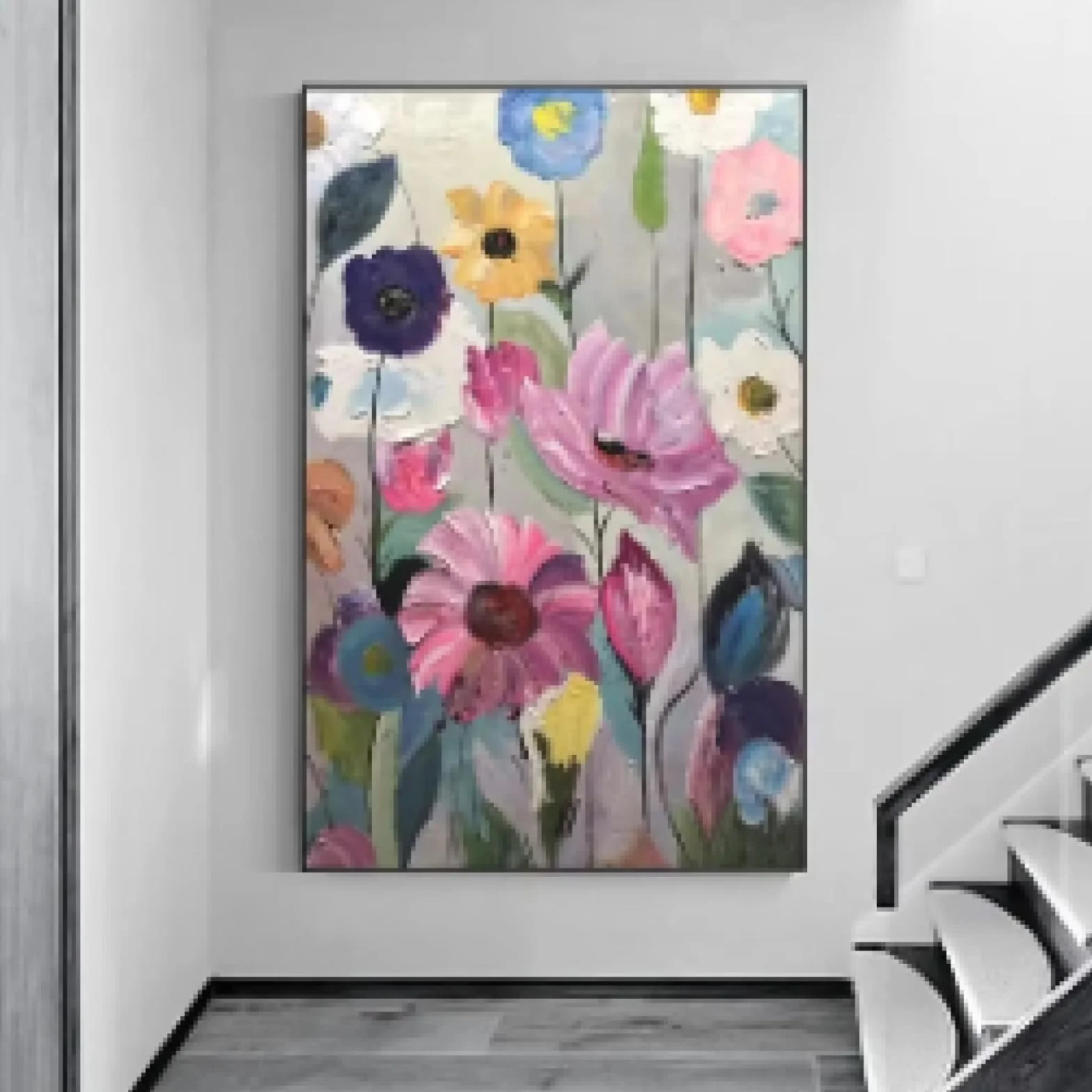 MAIMANG Skandynawska klasyczna abstrakcyjna sztuka ścienna duży kwiat botaniczna farba plakat nadruk dekoracja salonu 60 x 90 cm bez ramy
