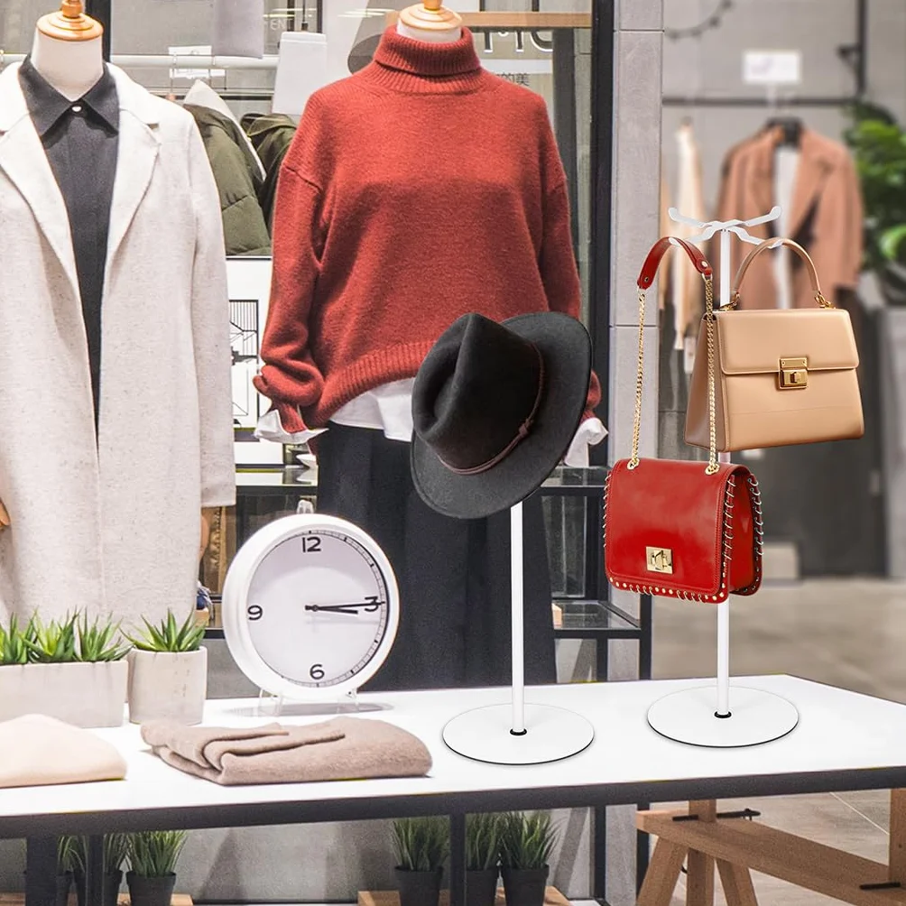 Mordx 2 stojaki do torebki, metalowe, do zawieszenia, z czterema haczykami, regulowane paski na wyświetlacz, rama podpierająca plecak, torba crossbody, organizer na haczyk (biały/2 sztuki)