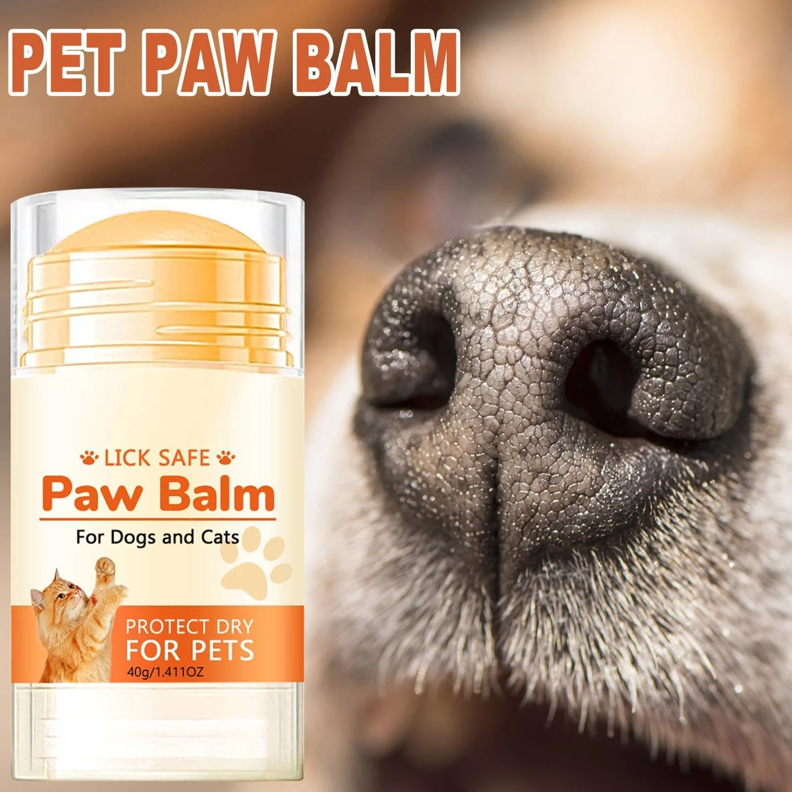 Balsam do łapy , naturalny lizanie, bezpieczny dla kota, , łapa, balsam w sztyfcie, 40 g, balsam do łapy , wosk, smoczek i krem nawilżający, do pękniętych łap psów, kotów, pysków i