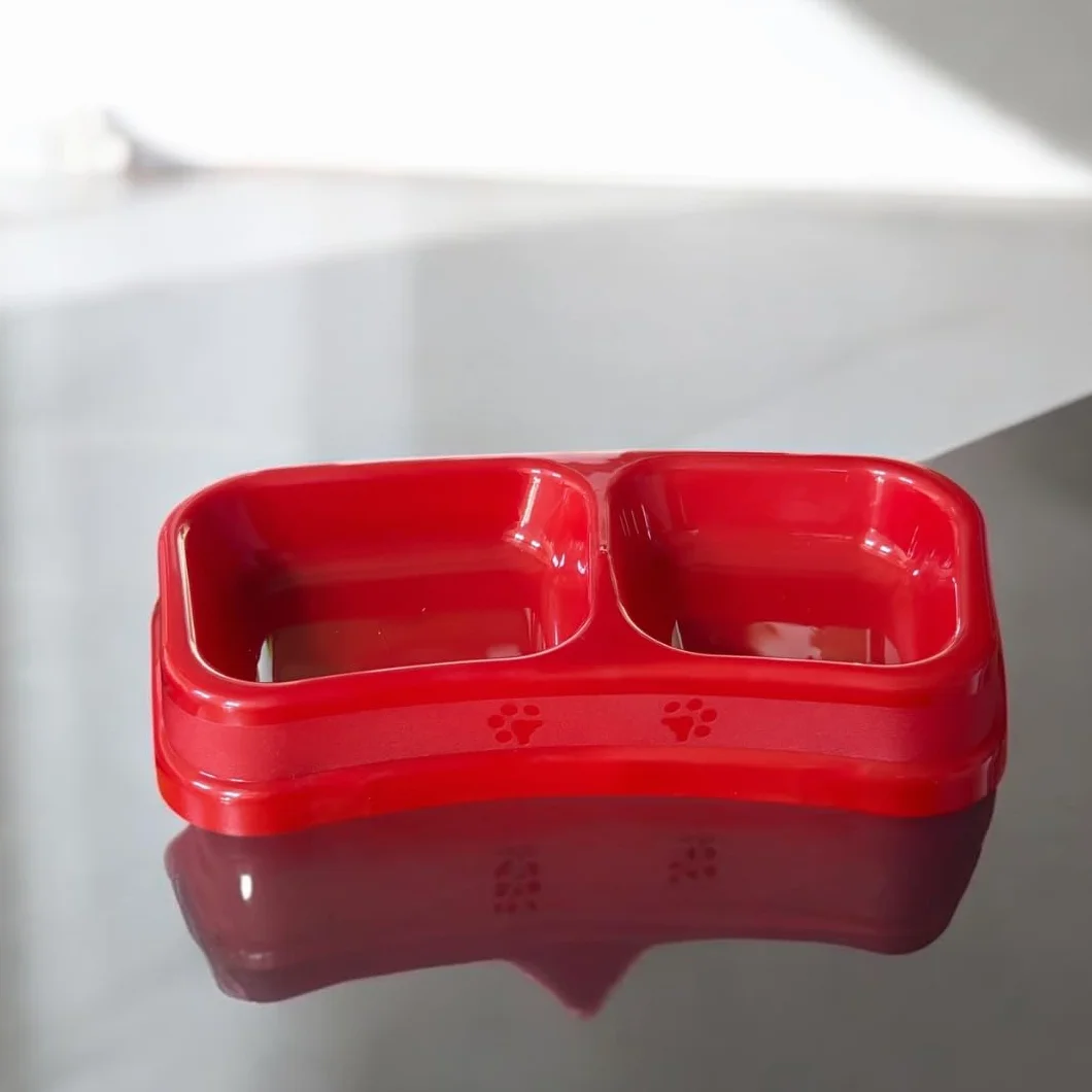 PARENCE Podwójna miska 24 x 12 x 4 cm dla psów kotów gryzoni z 2 przegródkami na suchą karmę i wodę plastik