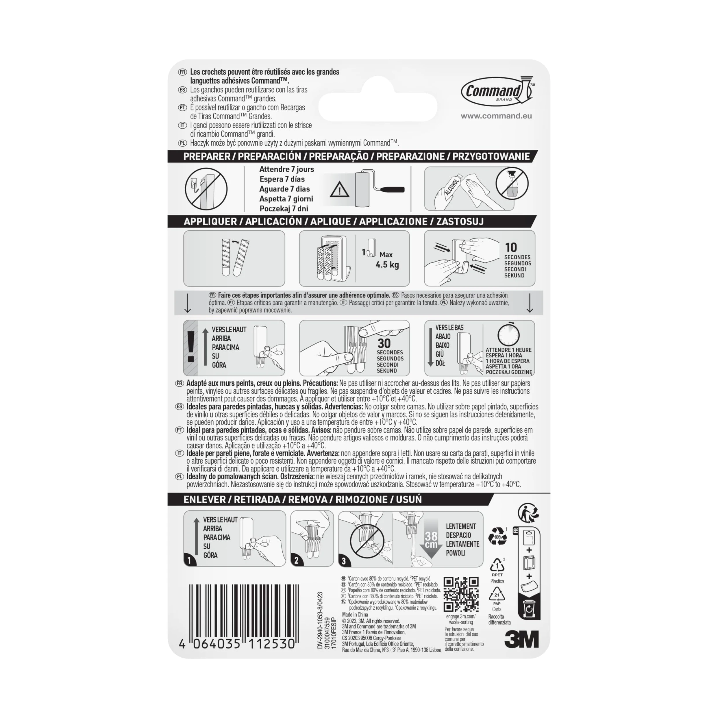 Command Hak użytkowy 17010FESIP, biały, XL do wagi ciężkiej < 4,5 kg, 1 hak + 2 paski