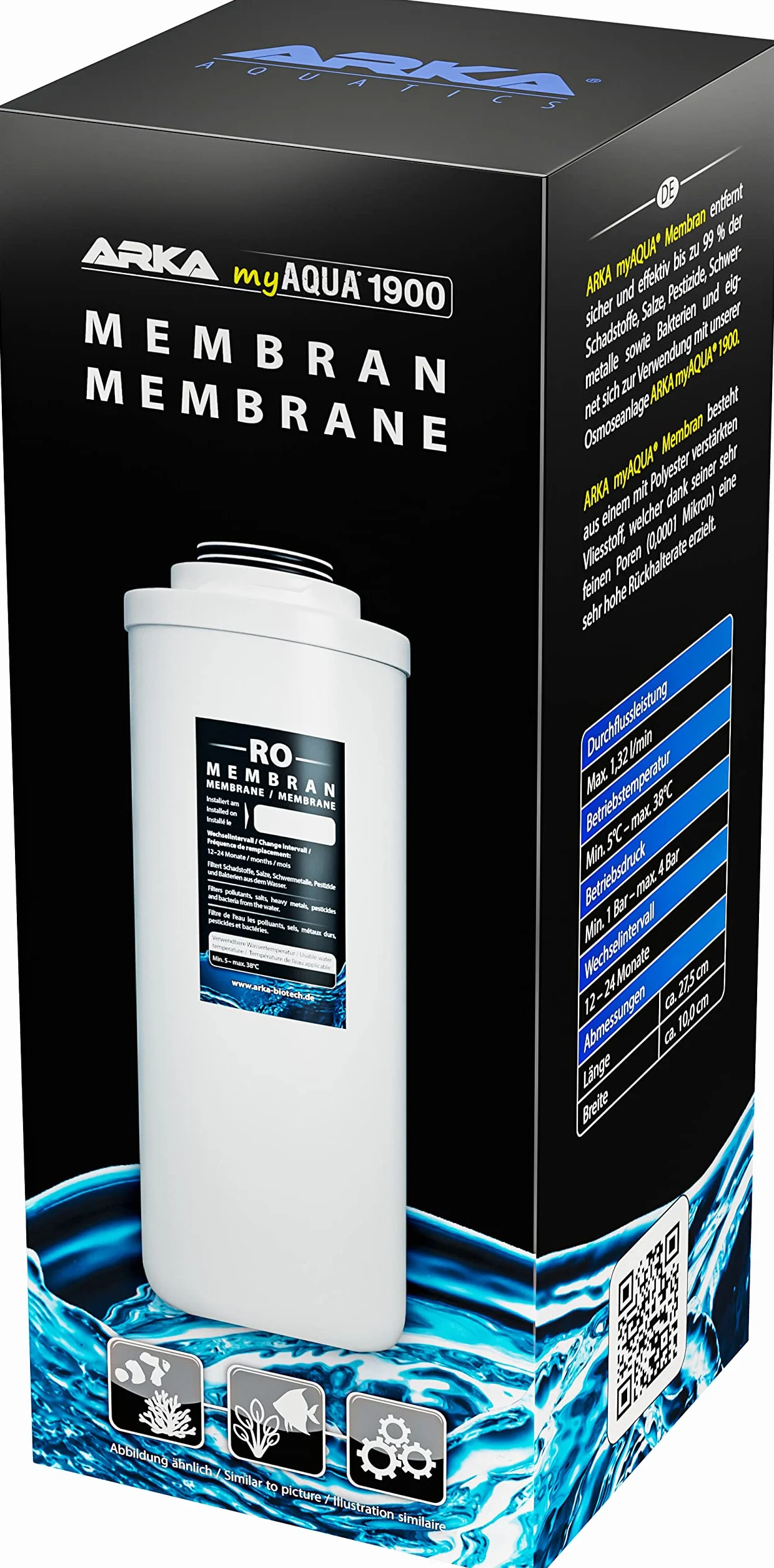 ARKA myAQUA® 1900 Membrana - usuwa do 99% zanieczyszczeń, soli, pestycydów, metali ciężkich i bakterii z wody,