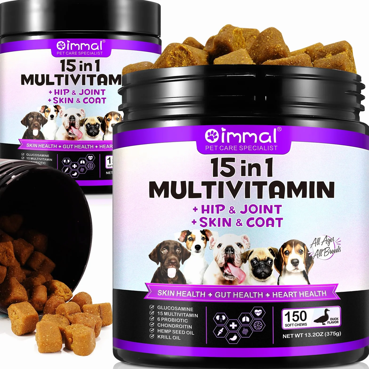 Multiwitaminowe suplementy dla psów 15 w 1 Natural Essential Multi Vitamin Tabletki do żucia z witaminami B stawów o smaku kaczki 375 g 150 gryzaków