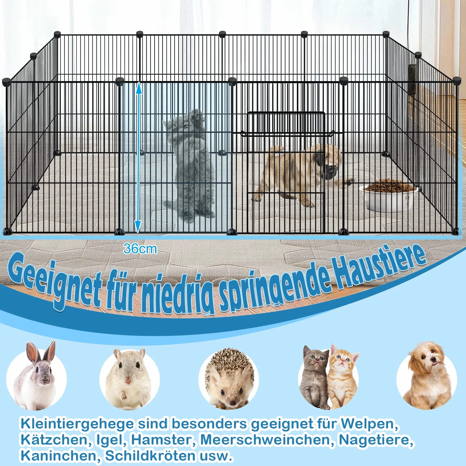 Wybieg dla królików klatka dla świnek morskich wybrukowany z drzwiami gęsta siatka 142 x 72 x 72 cm