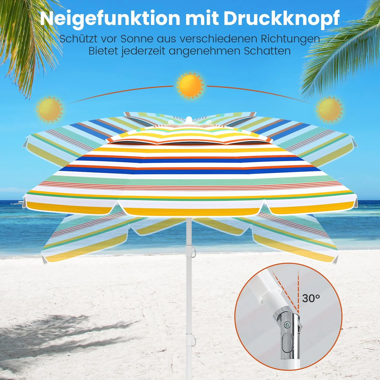 COSTWAY Parasol przeciwsłoneczny, 179 cm, odporny na wiatr, stabilny, UPF 50+, możliwość zginania w zakresie 30°, ochrona przed słońcem z ostrzem do wbijania w ziemię i torbą do przenoszenia, parasol
