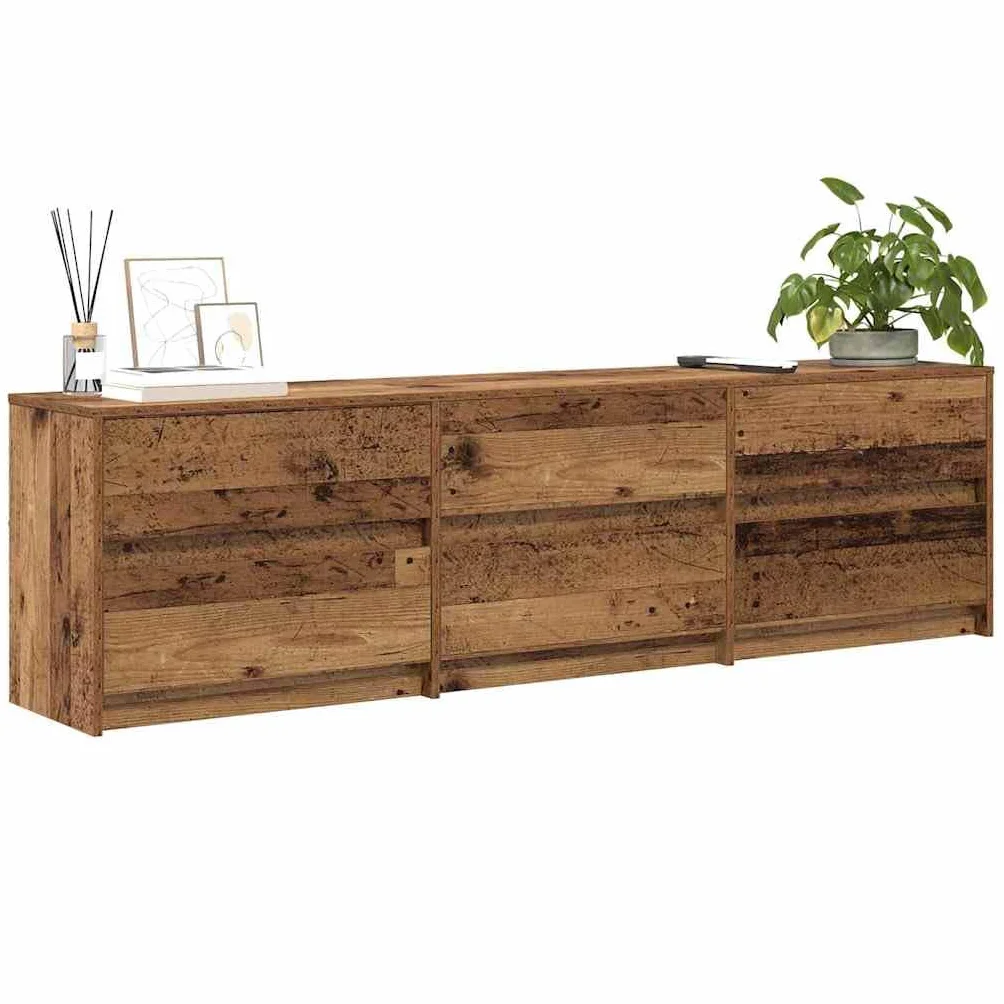 Rustykalna szafka pod telewizor brązowa, 180 x 34 x 50 cm, drewniana podstawka pod telewizor do salonu, centrum rozrywki z drzwiami przesuwnymi, konsola TV do sypialni, uniwersalna szafka na