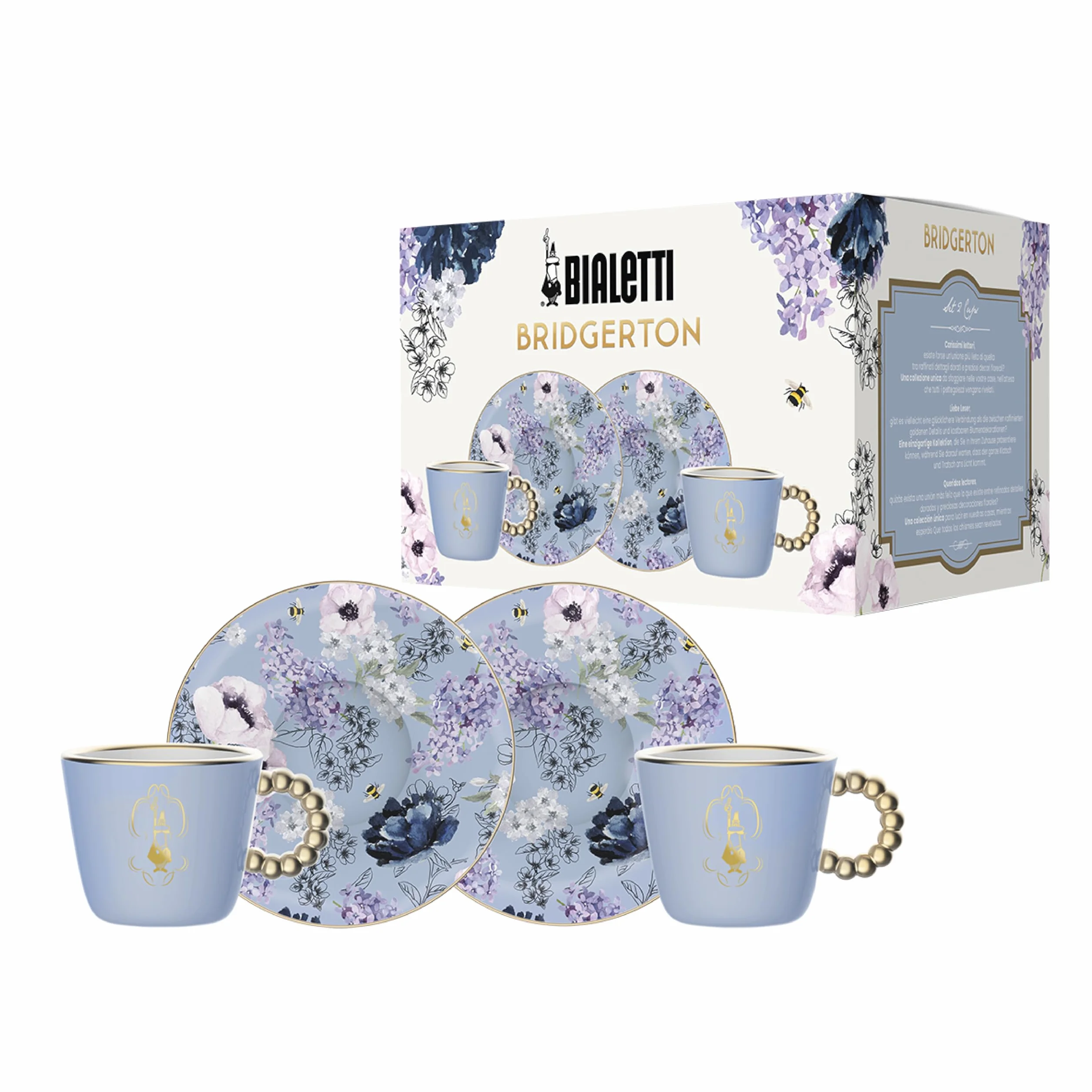 Bialetti Bridgerton Porcelana, zestaw 2 filiżanek i spodków, 80 ml