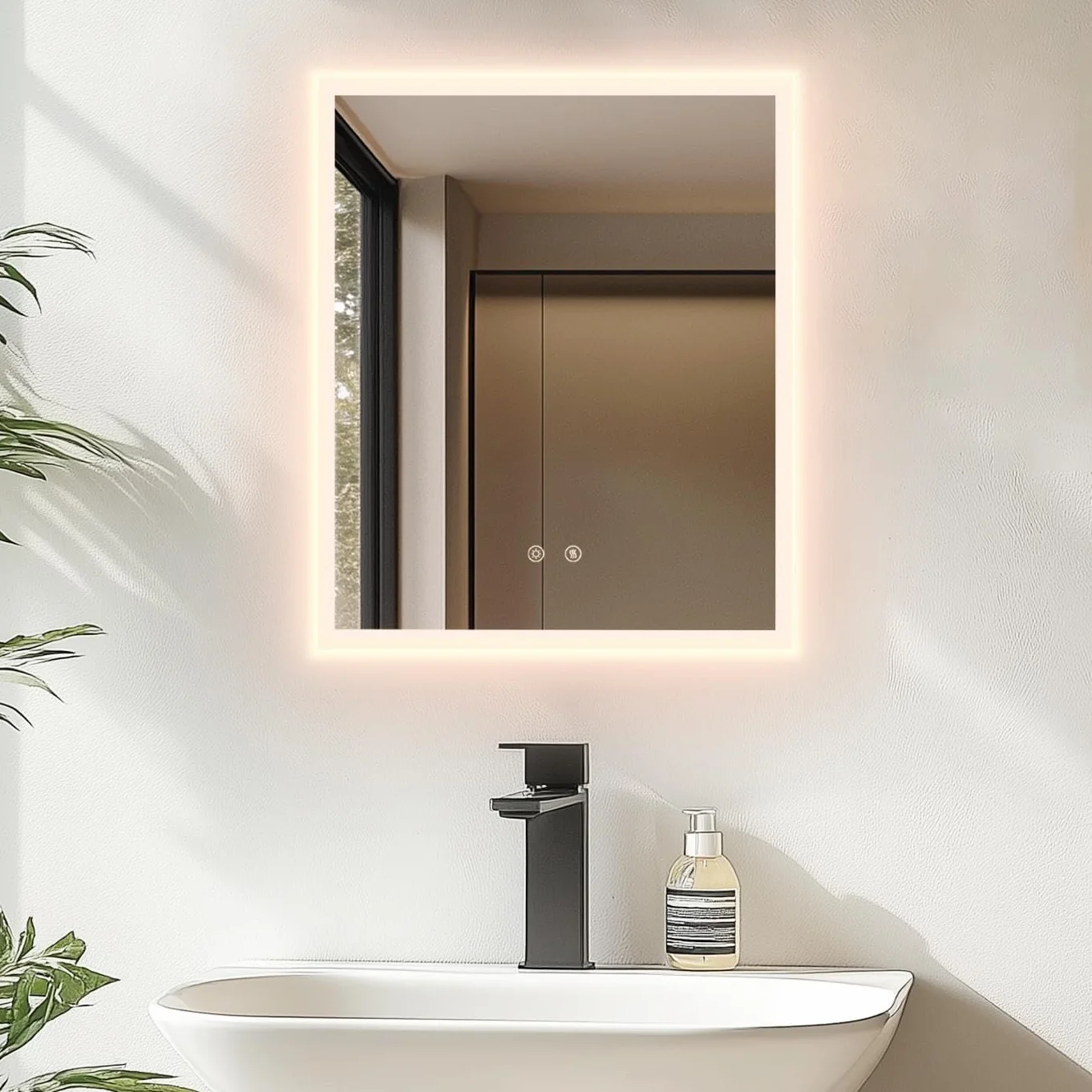 LUVODI Lustro łazienkowe 40 x 50 cm Lustro ścienne LED z oświetleniem Lustro Przeciwmgielne Lustra Toaleta 2 Dotykowe
